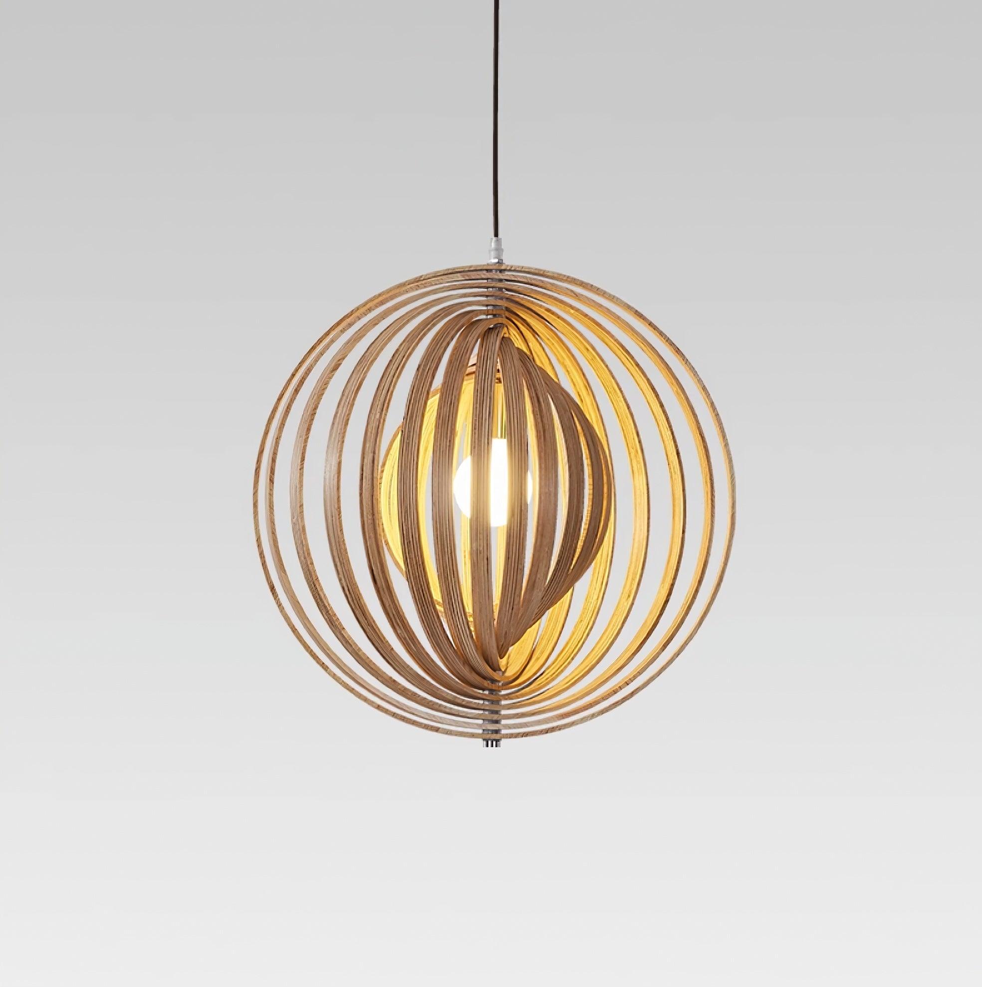 Pendant Lamp Wood Rings Sphere Organic Minimalist Ambient
