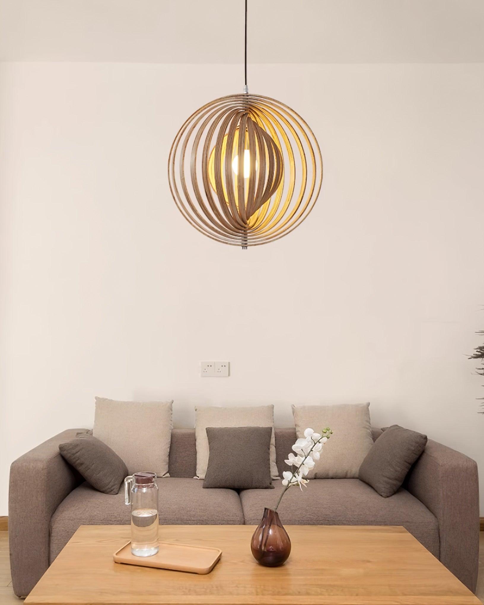 Pendant Lamp Wood Rings Sphere Organic Minimalist Ambient