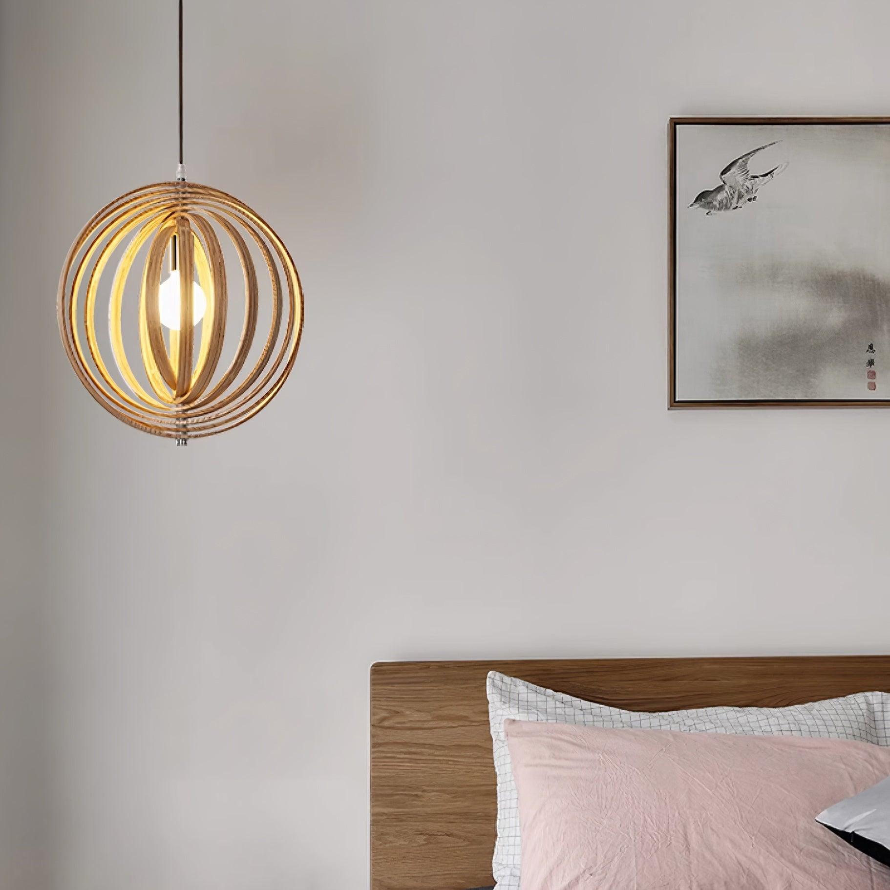 Pendant Lamp Wood Rings Sphere Organic Minimalist Ambient
