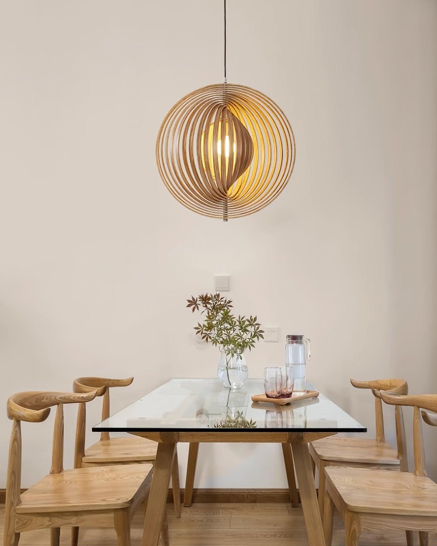Pendant Lamp Wood Rings Sphere Organic Minimalist Ambient