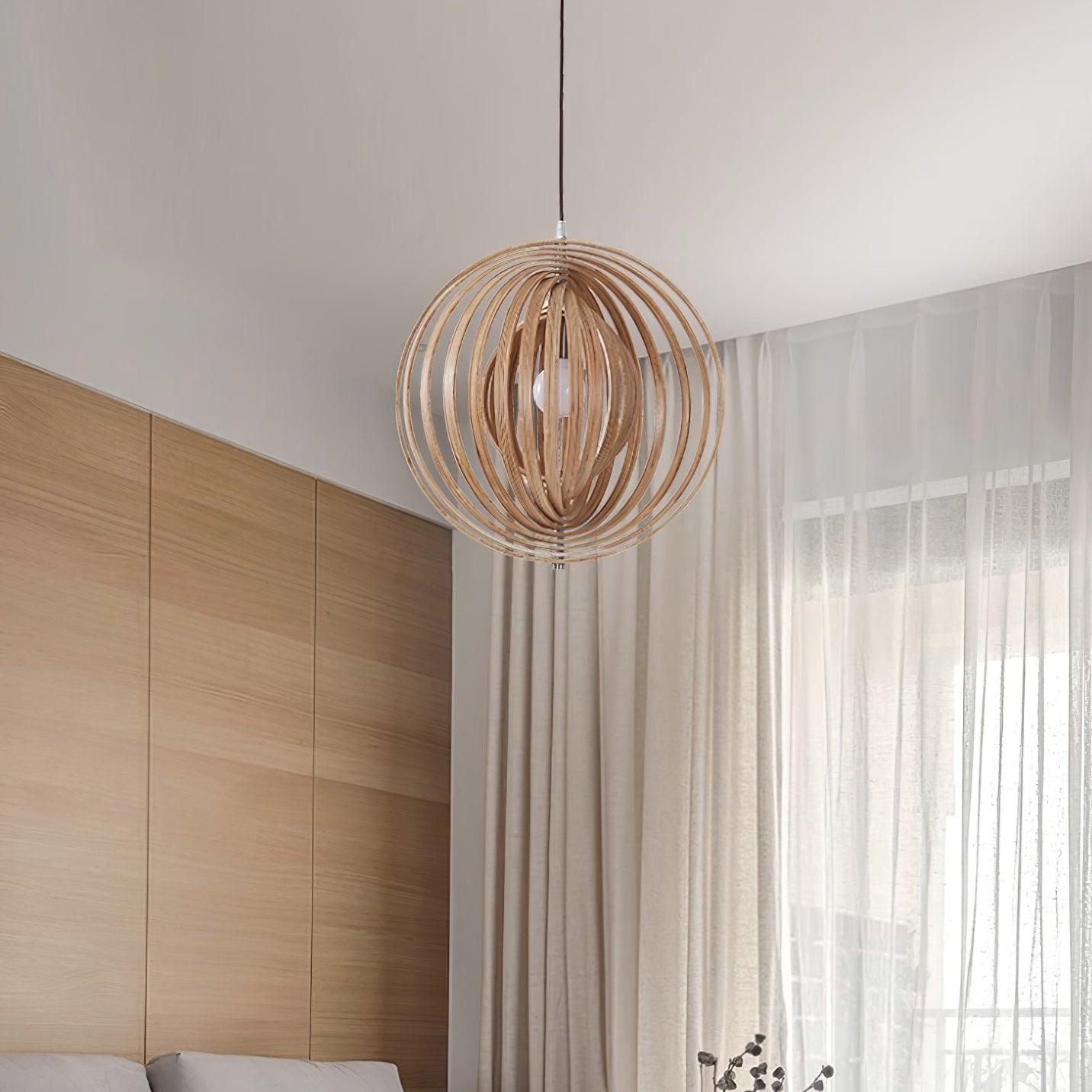 Pendant Lamp Wood Rings Sphere Organic Minimalist Ambient