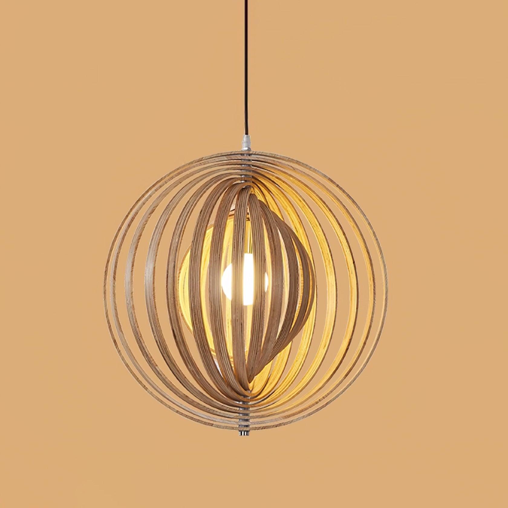 Pendant Lamp Wood Rings Sphere Organic Minimalist Ambient