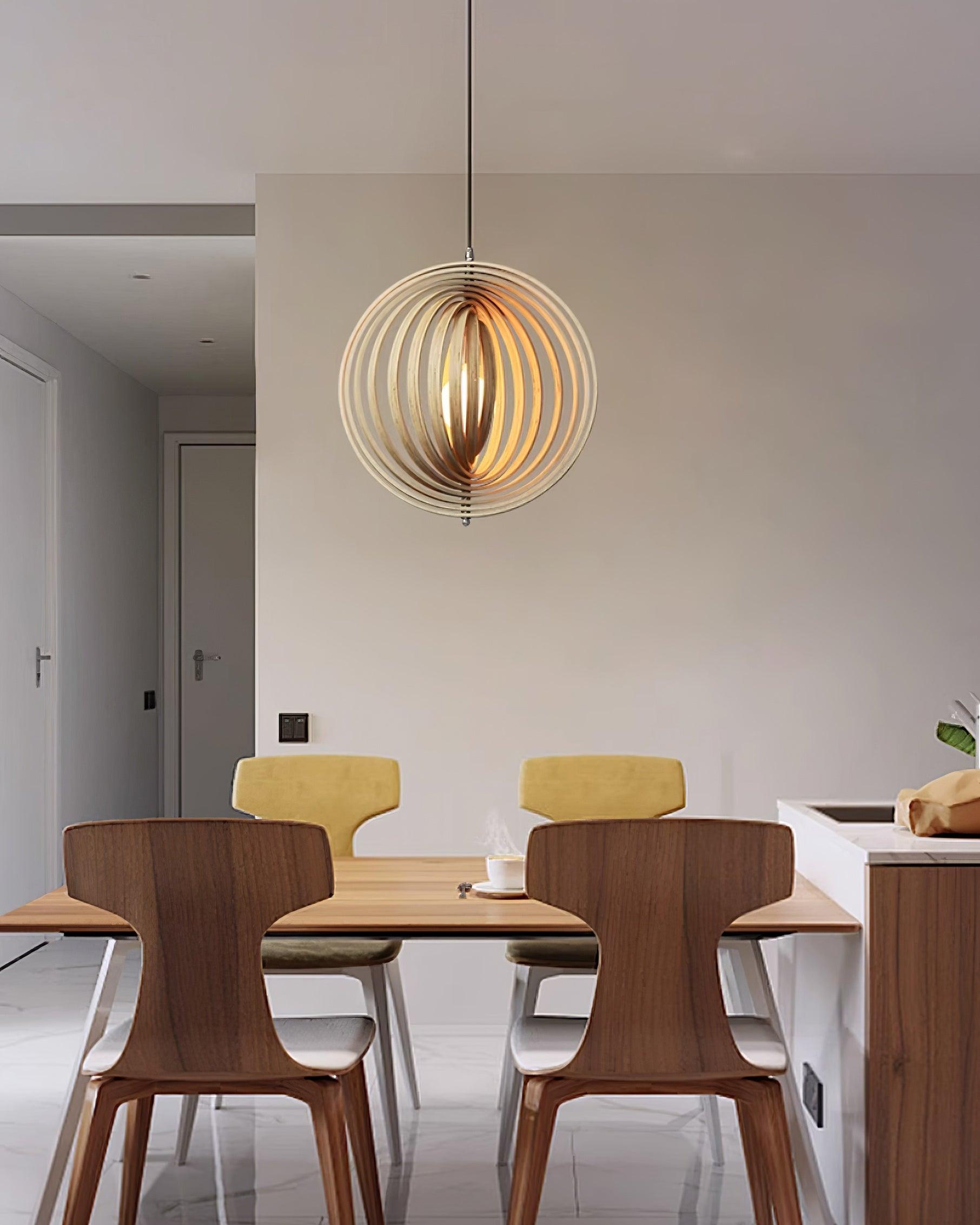 Pendant Lamp Wood Rings Sphere Organic Minimalist Ambient