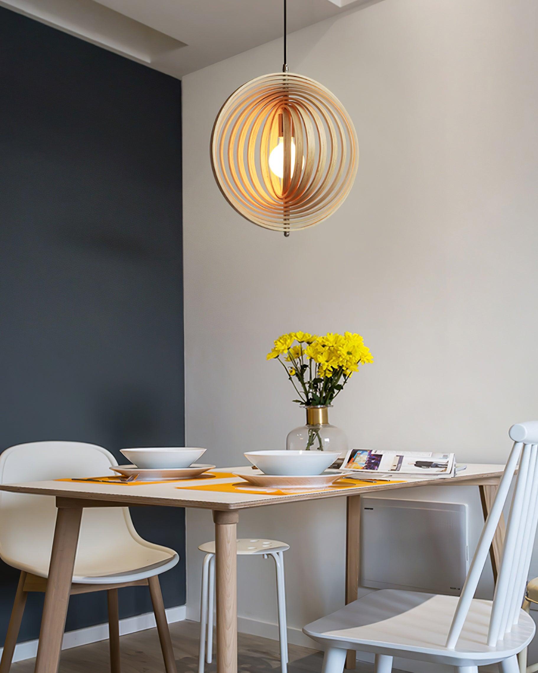 Pendant Lamp Wood Rings Sphere Organic Minimalist Ambient