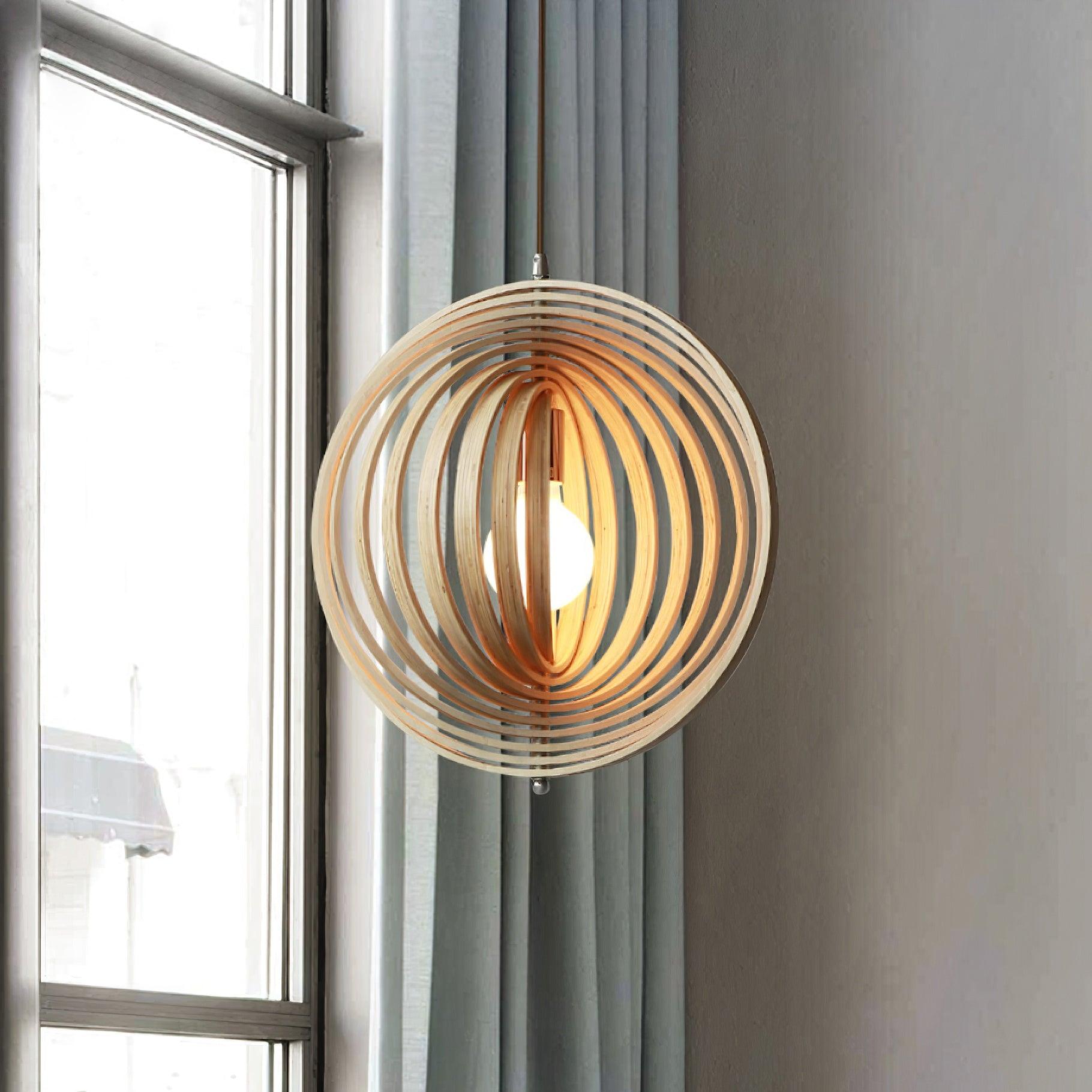Pendant Lamp Wood Rings Sphere Organic Minimalist Ambient