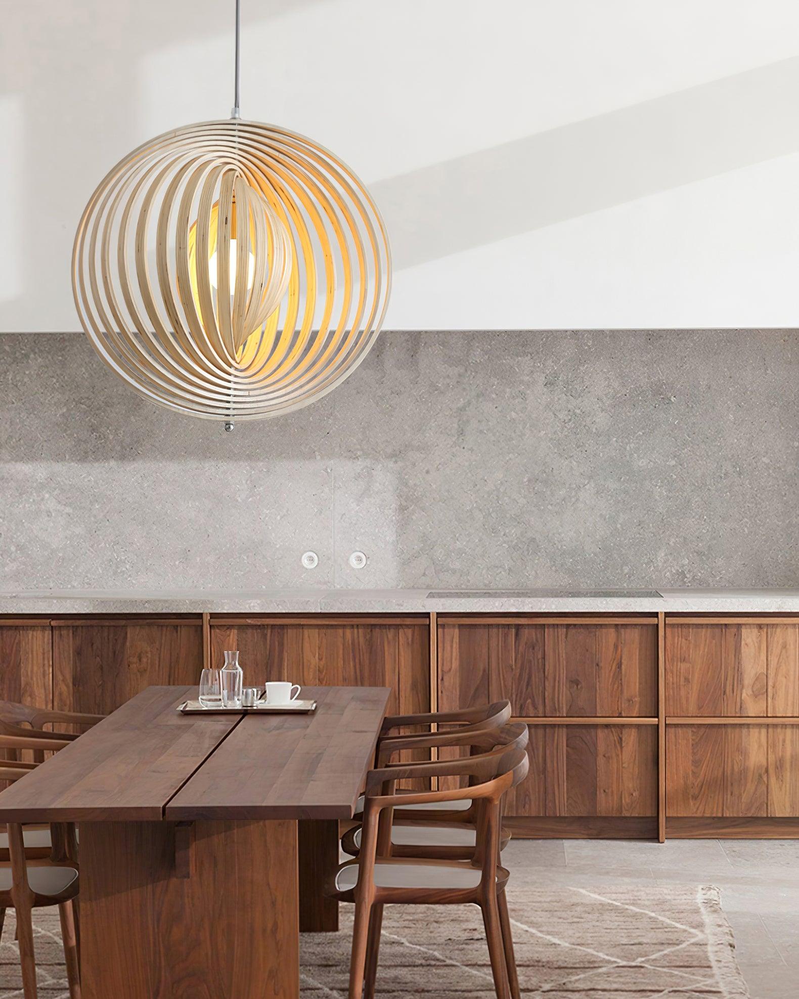 Pendant Lamp Wood Rings Sphere Organic Minimalist Ambient
