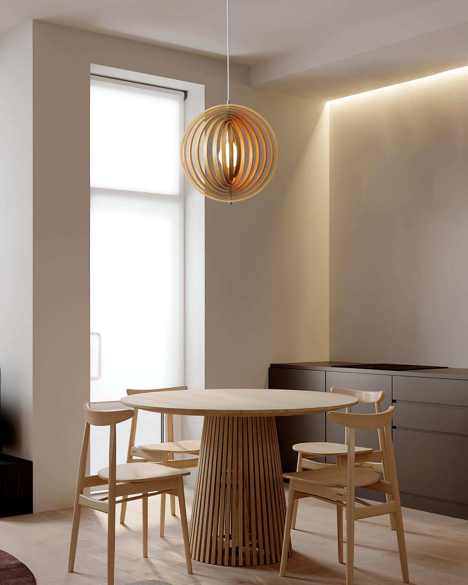Pendant Lamp Wood Rings Sphere Organic Minimalist Ambient