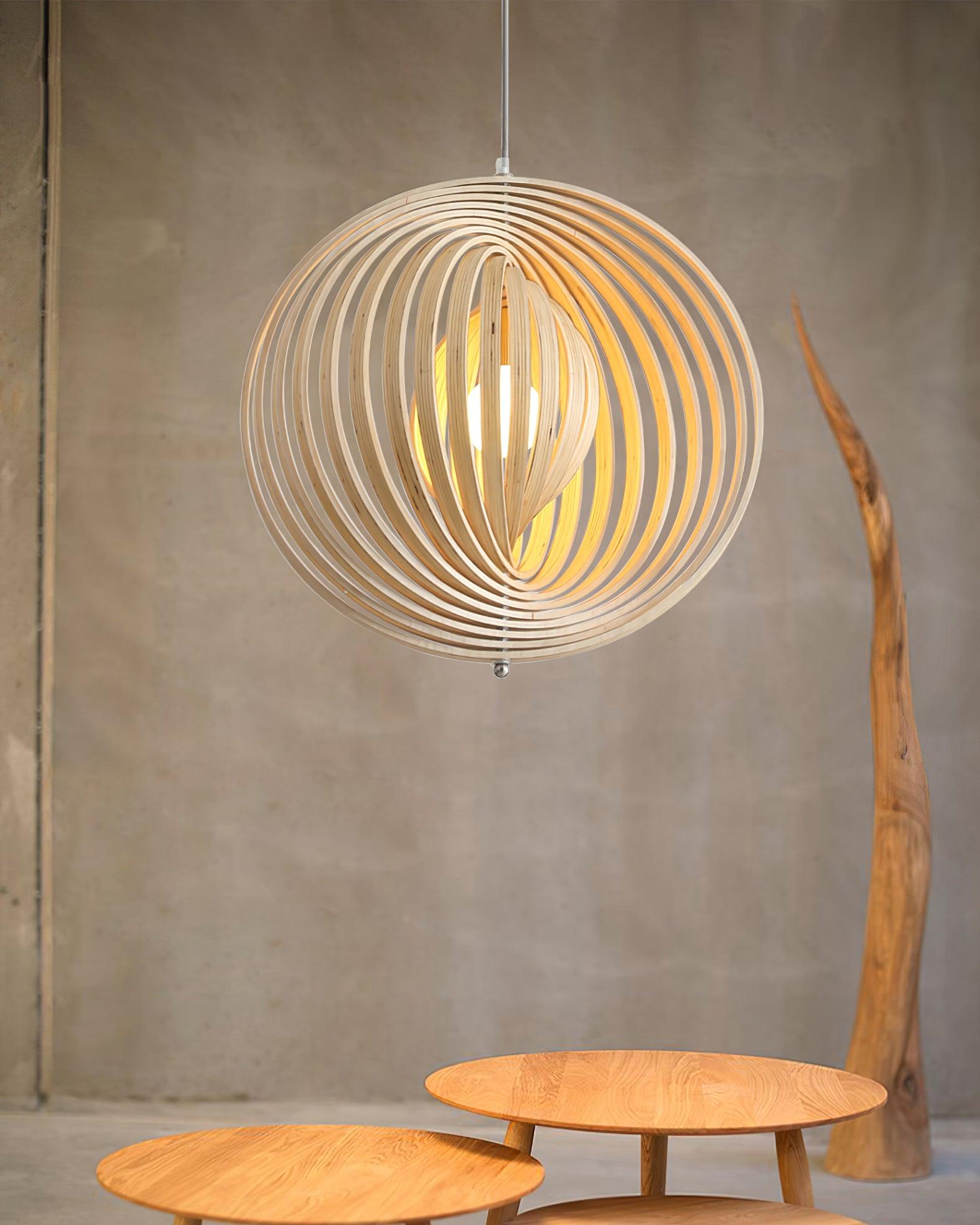 Pendant Lamp Wood Rings Sphere Organic Minimalist Ambient