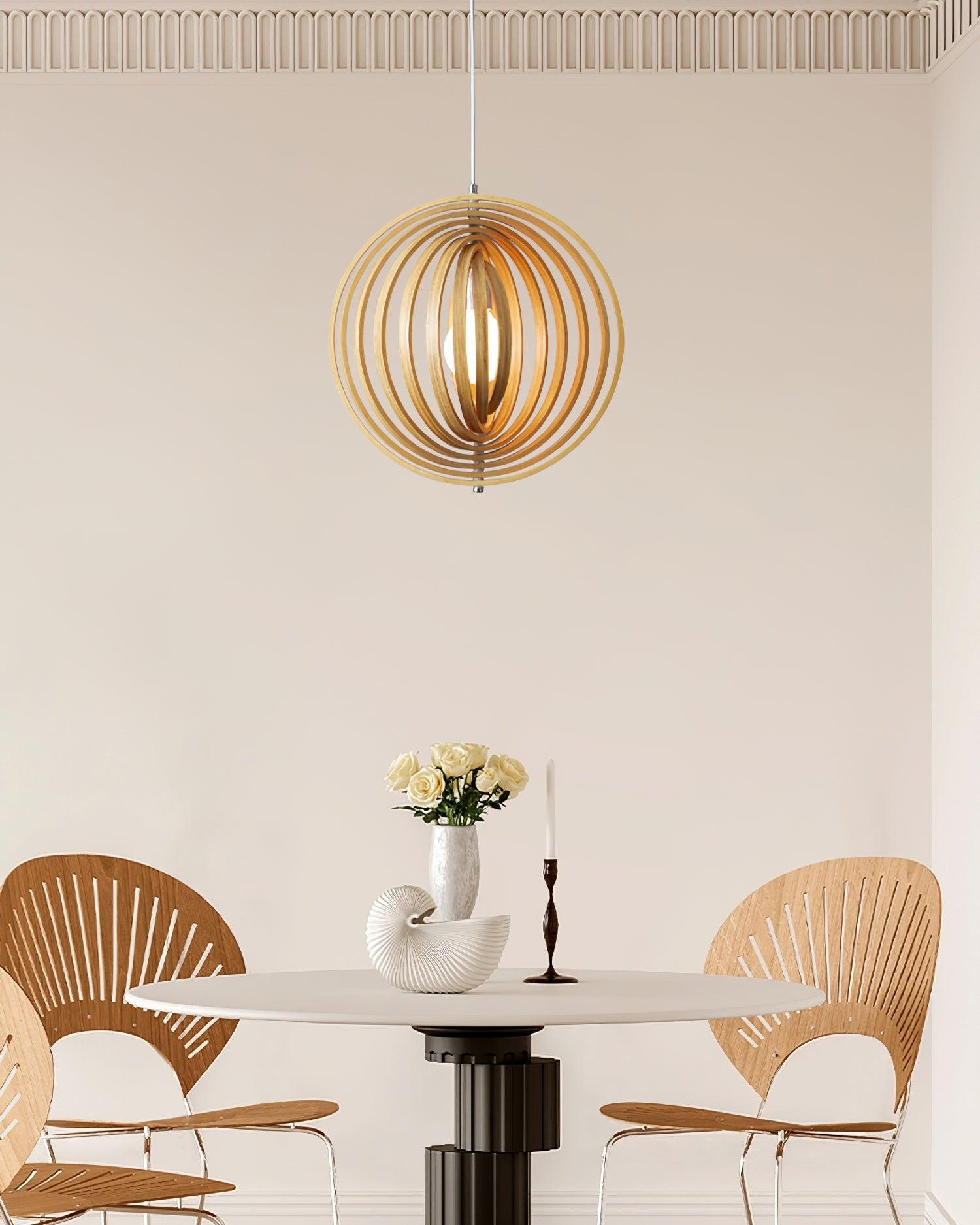 Pendant Lamp Wood Rings Sphere Organic Minimalist Ambient