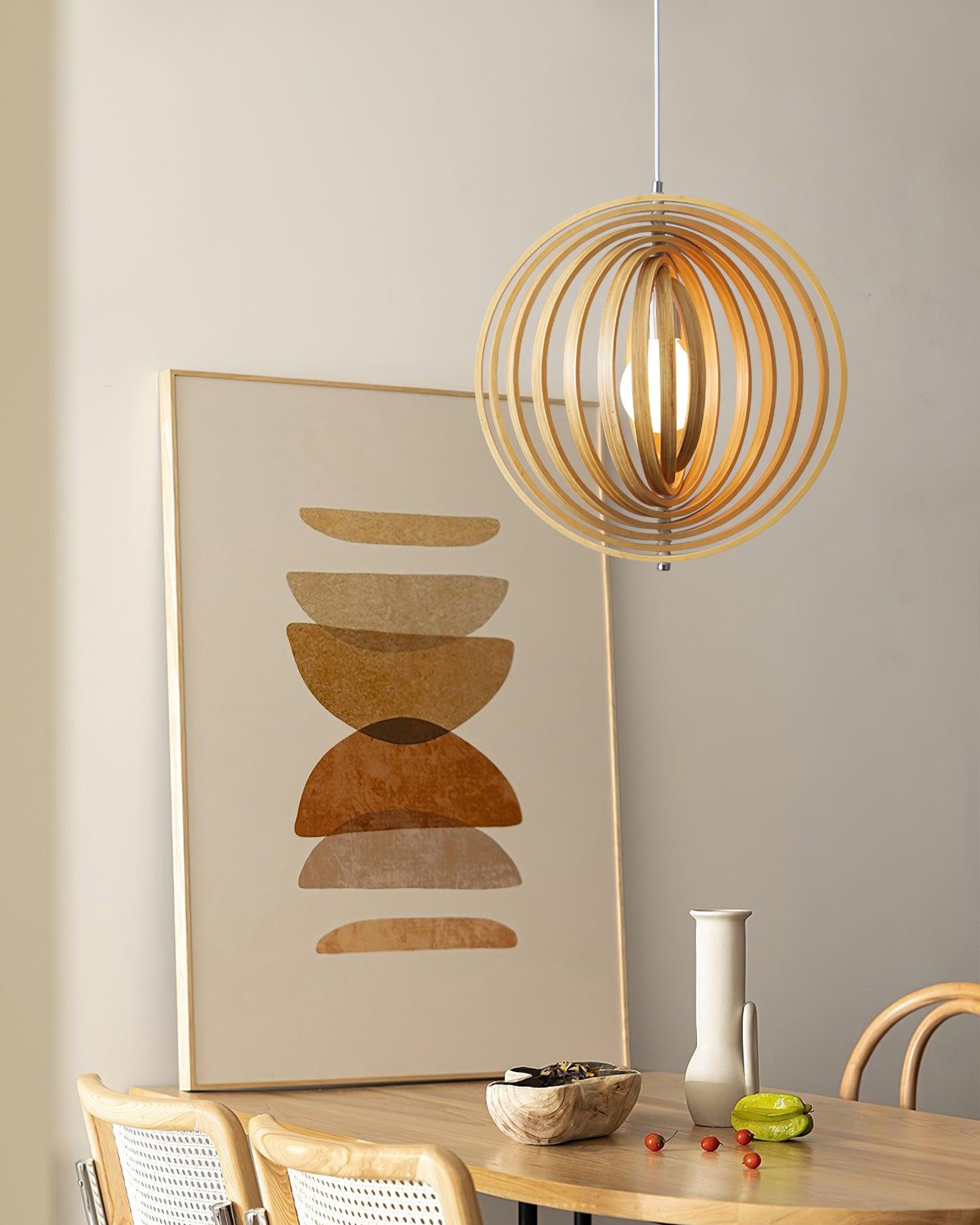 Pendant Lamp Wood Rings Sphere Organic Minimalist Ambient