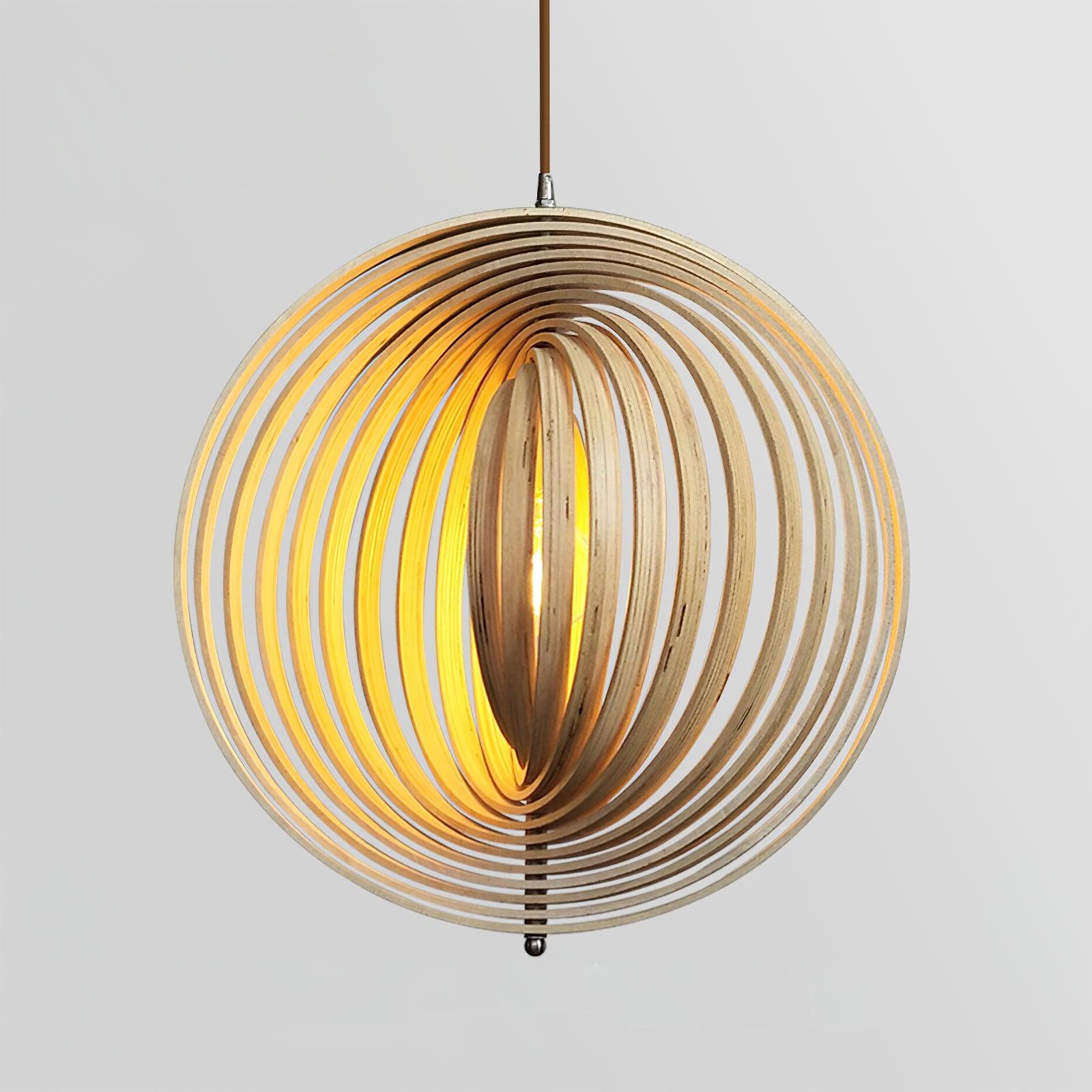 Pendant Lamp Wood Rings Sphere Organic Minimalist Ambient