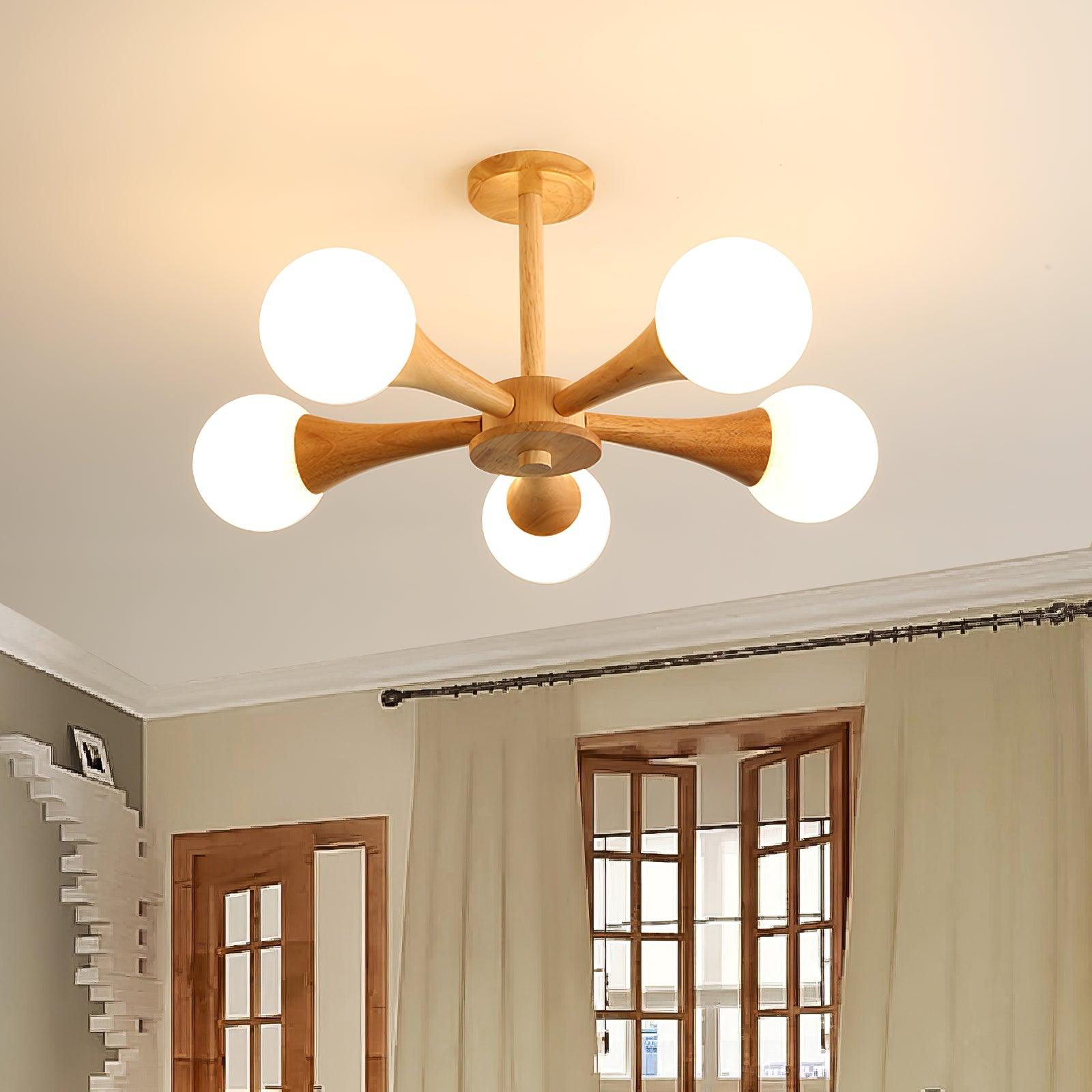 Drae Chandelier Wooden Globe Retro-Neutral Decor