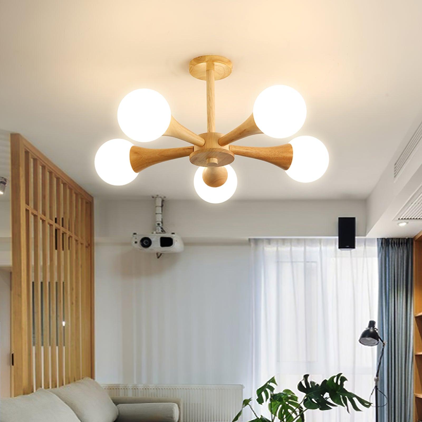 Drae Chandelier Wooden Globe Retro-Neutral Decor