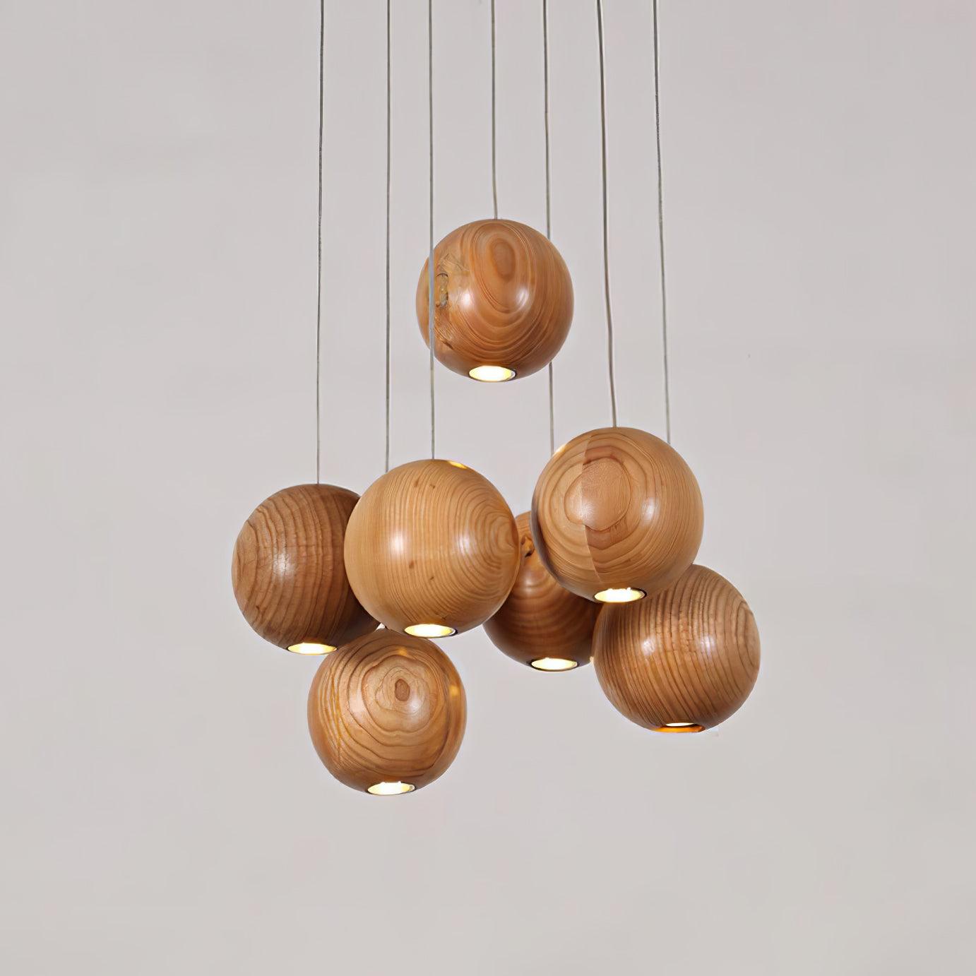 Vixor Nordic Orb Sphere Cluster Wooden Pendant Light-Neutral Decor