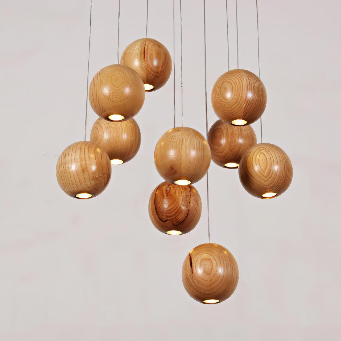 Vixor Nordic Orb Sphere Cluster Wooden Pendant Light-Neutral Decor