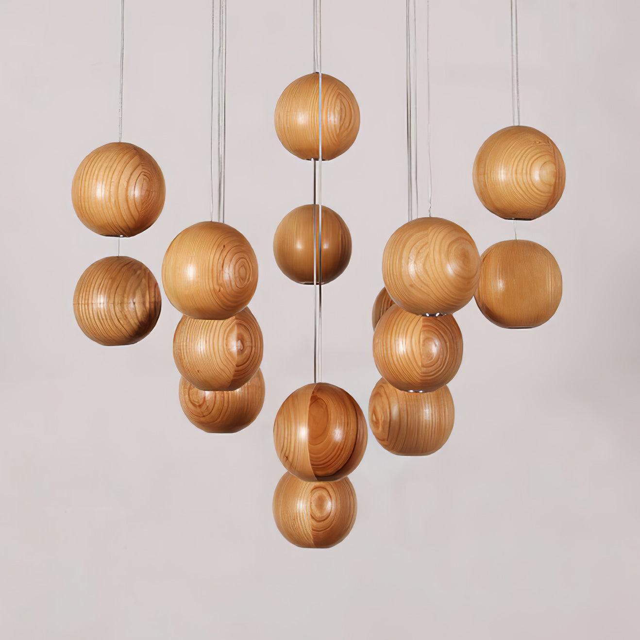 Vixor Nordic Orb Sphere Cluster Wooden Pendant Light-Neutral Decor