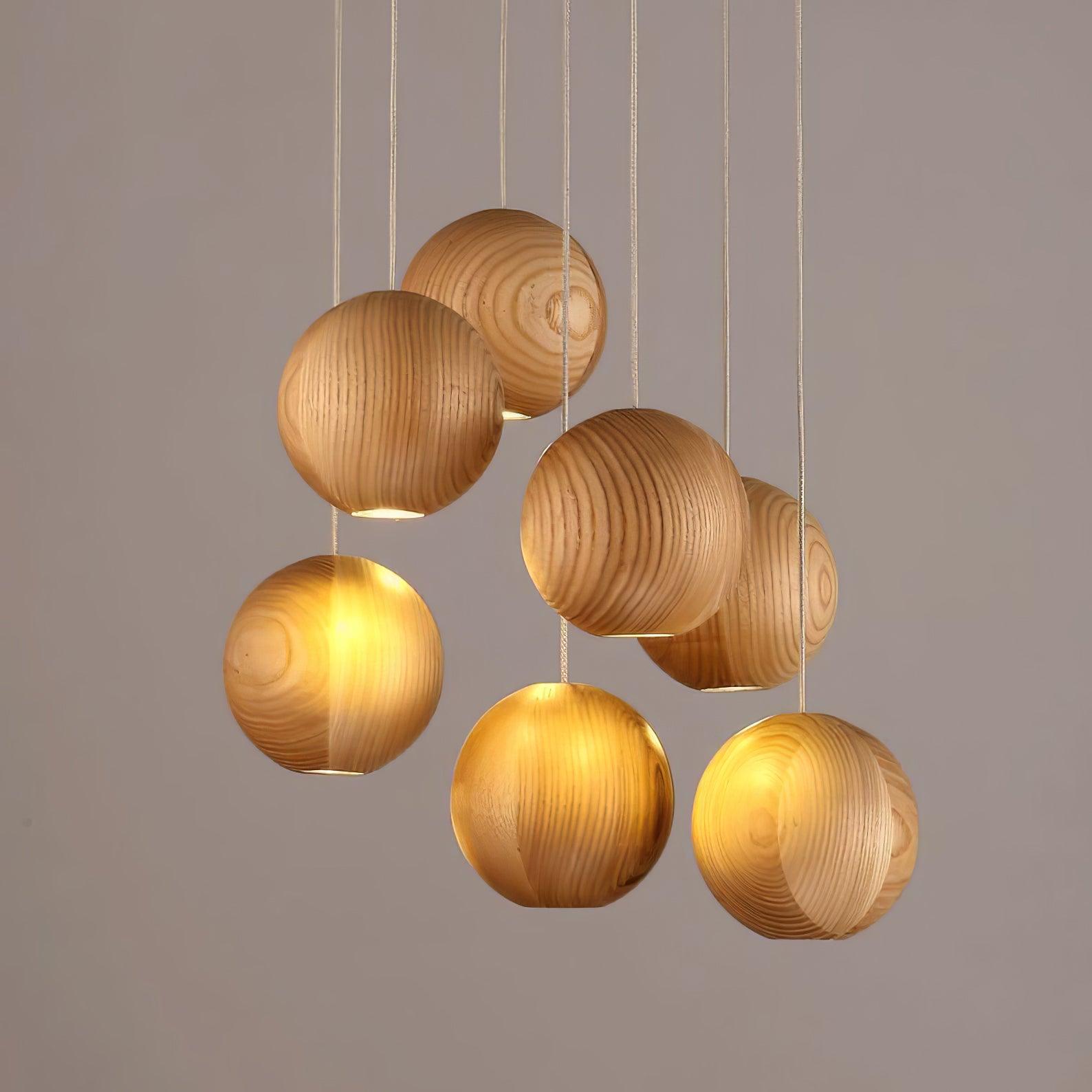 Vixor Nordic Orb Sphere Cluster Wooden Pendant Light-Neutral Decor