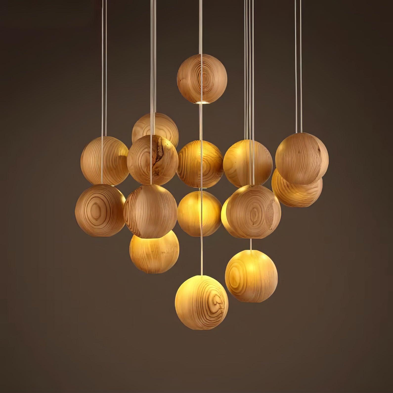 Vixor Nordic Orb Sphere Cluster Wooden Pendant Light-Neutral Decor