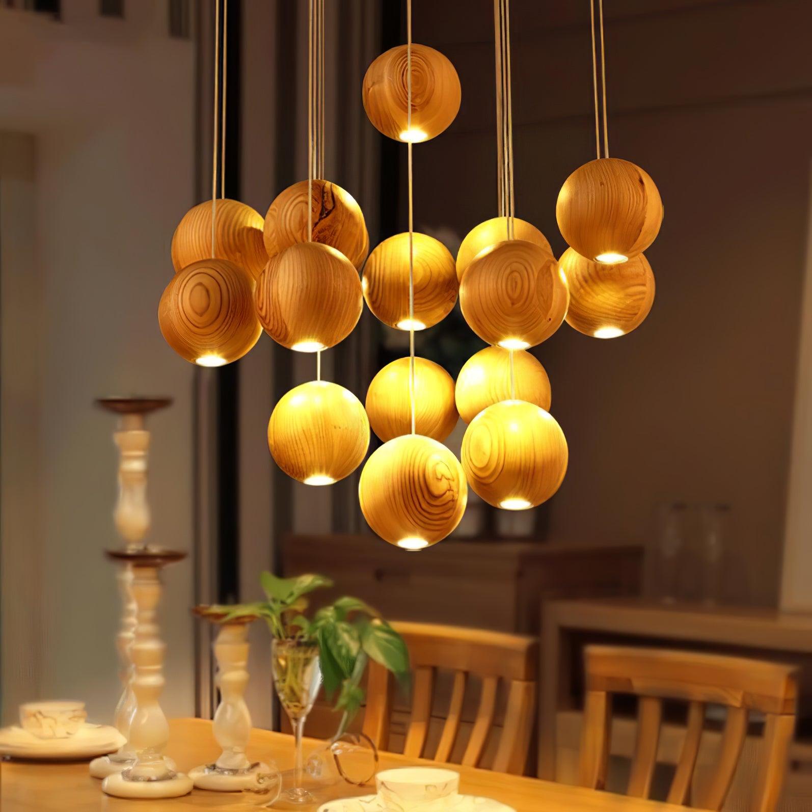 Vixor Nordic Orb Sphere Cluster Wooden Pendant Light-Neutral Decor
