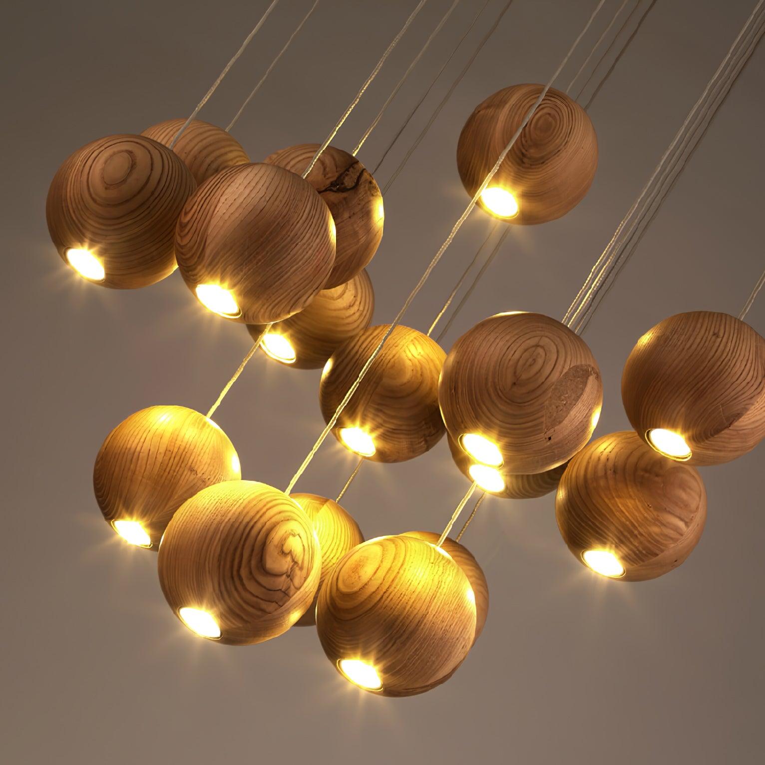 Vixor Nordic Orb Sphere Cluster Wooden Pendant Light-Neutral Decor