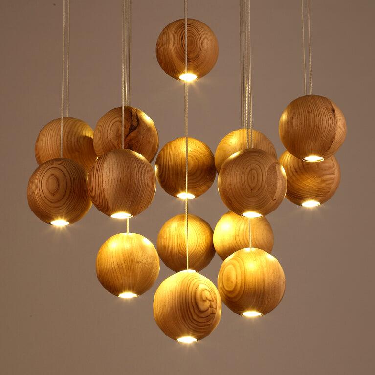 Vixor Nordic Orb Sphere Cluster Wooden Pendant Light-Neutral Decor
