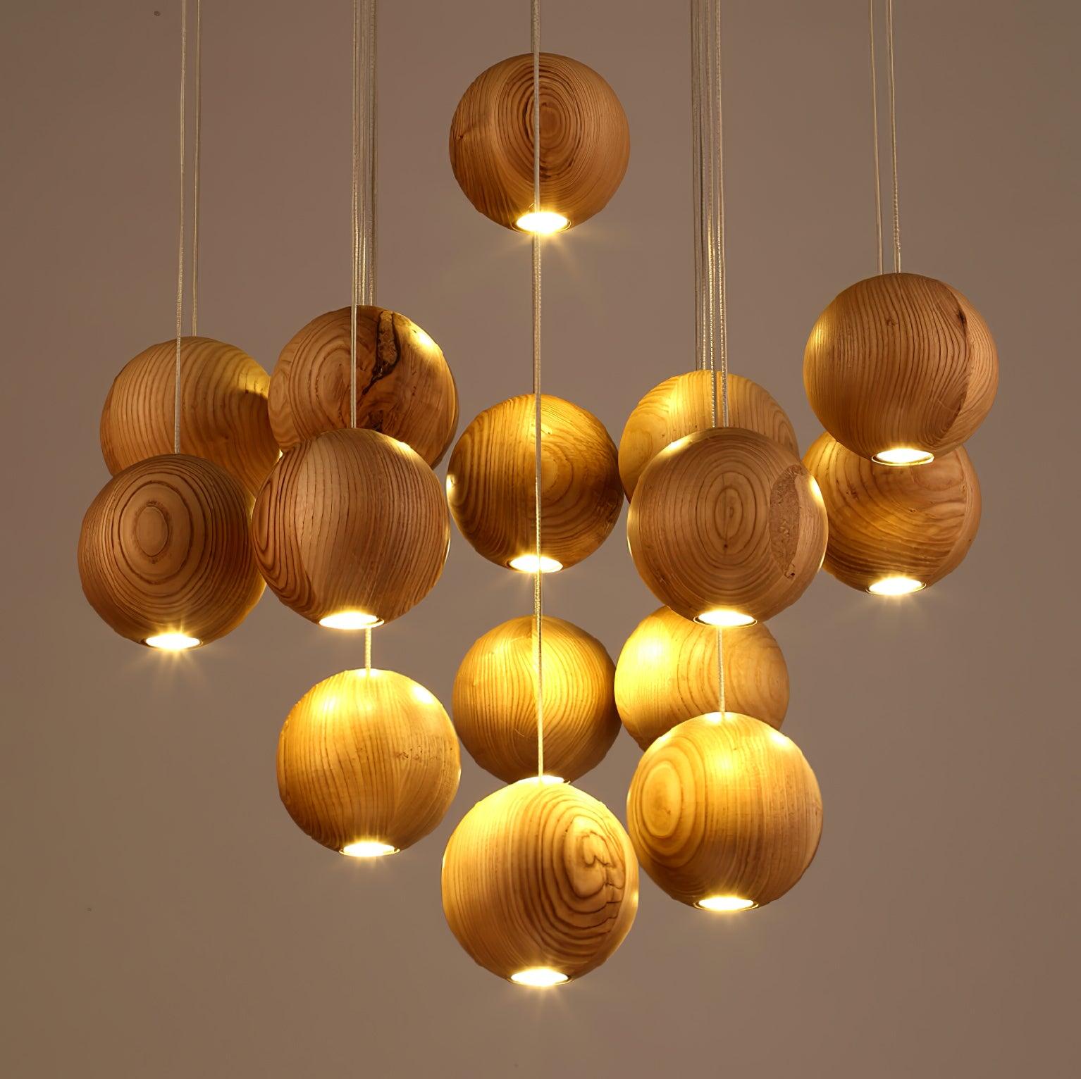 Vixor Nordic Orb Sphere Cluster Wooden Pendant Light-Neutral Decor