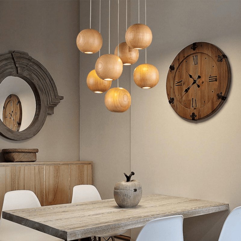 Vixor Nordic Orb Sphere Cluster Wooden Pendant Light-Neutral Decor