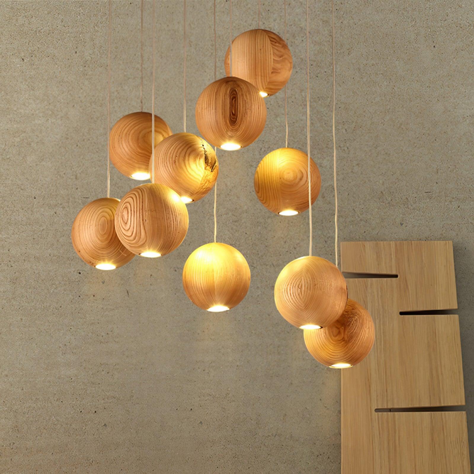 Vixor Nordic Orb Sphere Cluster Wooden Pendant Light-Neutral Decor