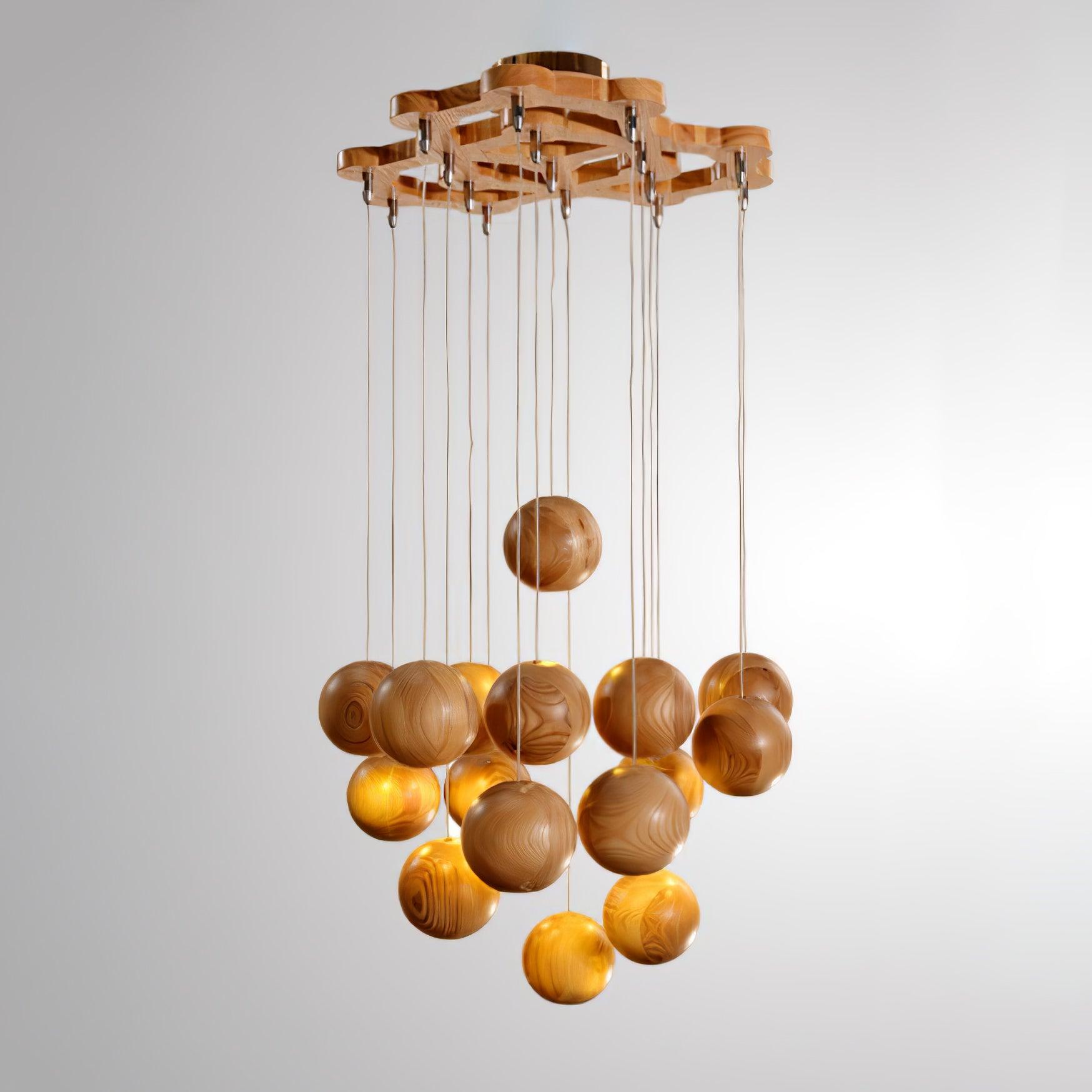 Vixor Nordic Orb Sphere Cluster Wooden Pendant Light-Neutral Decor