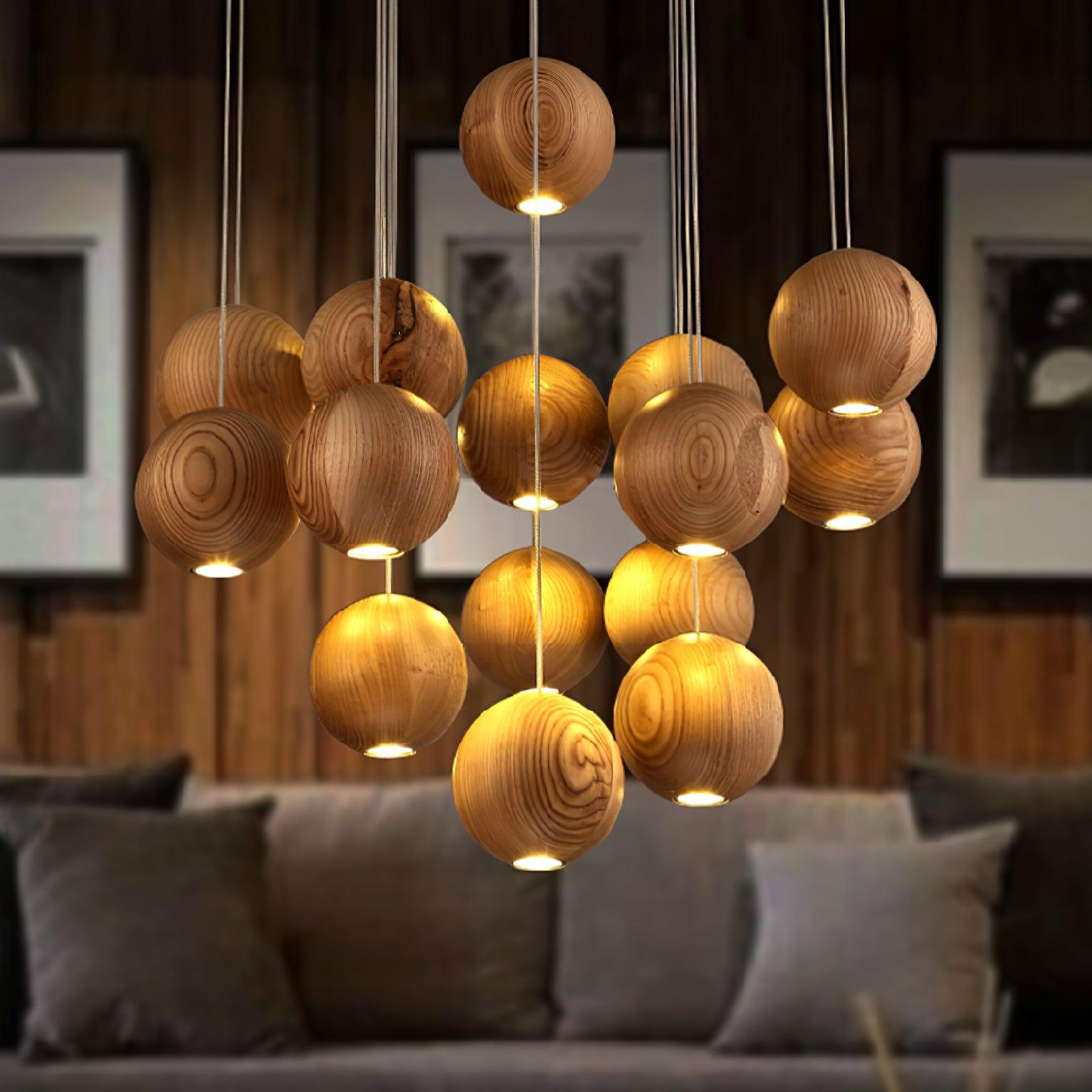 Vixor Nordic Orb Sphere Cluster Wooden Pendant Light-Neutral Decor