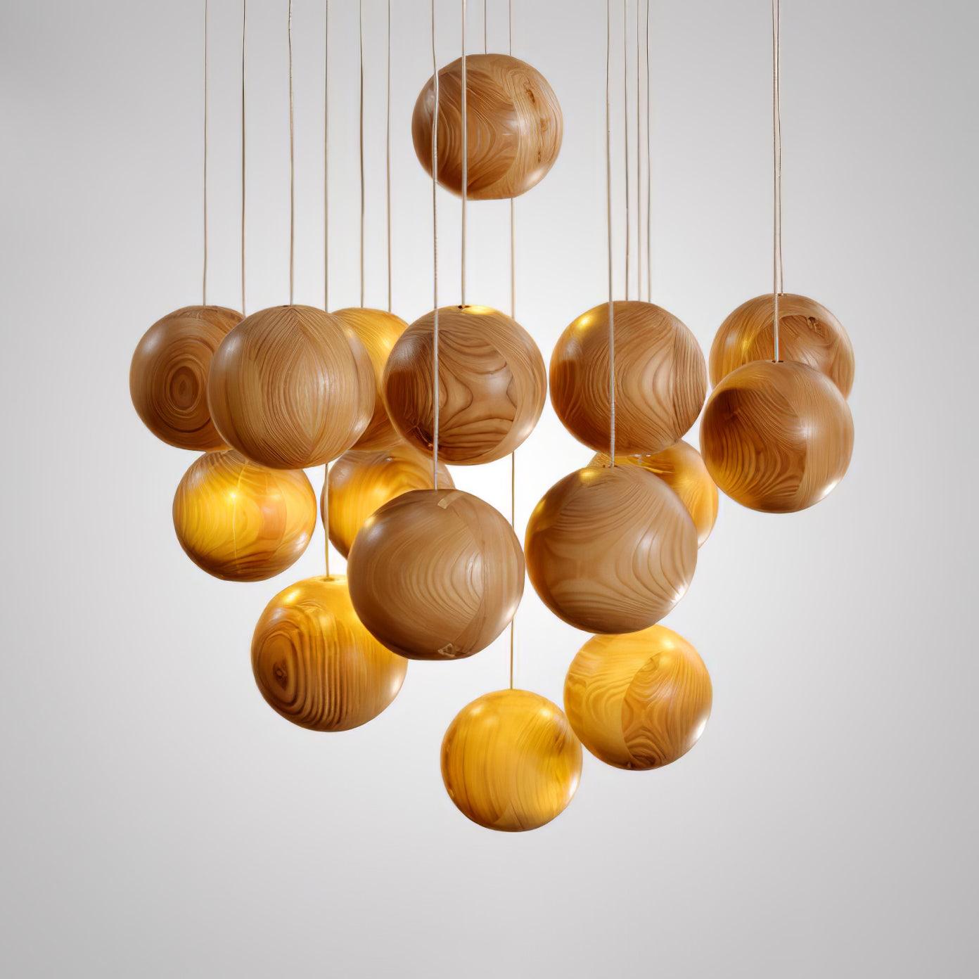 Vixor Nordic Orb Sphere Cluster Wooden Pendant Light-Neutral Decor