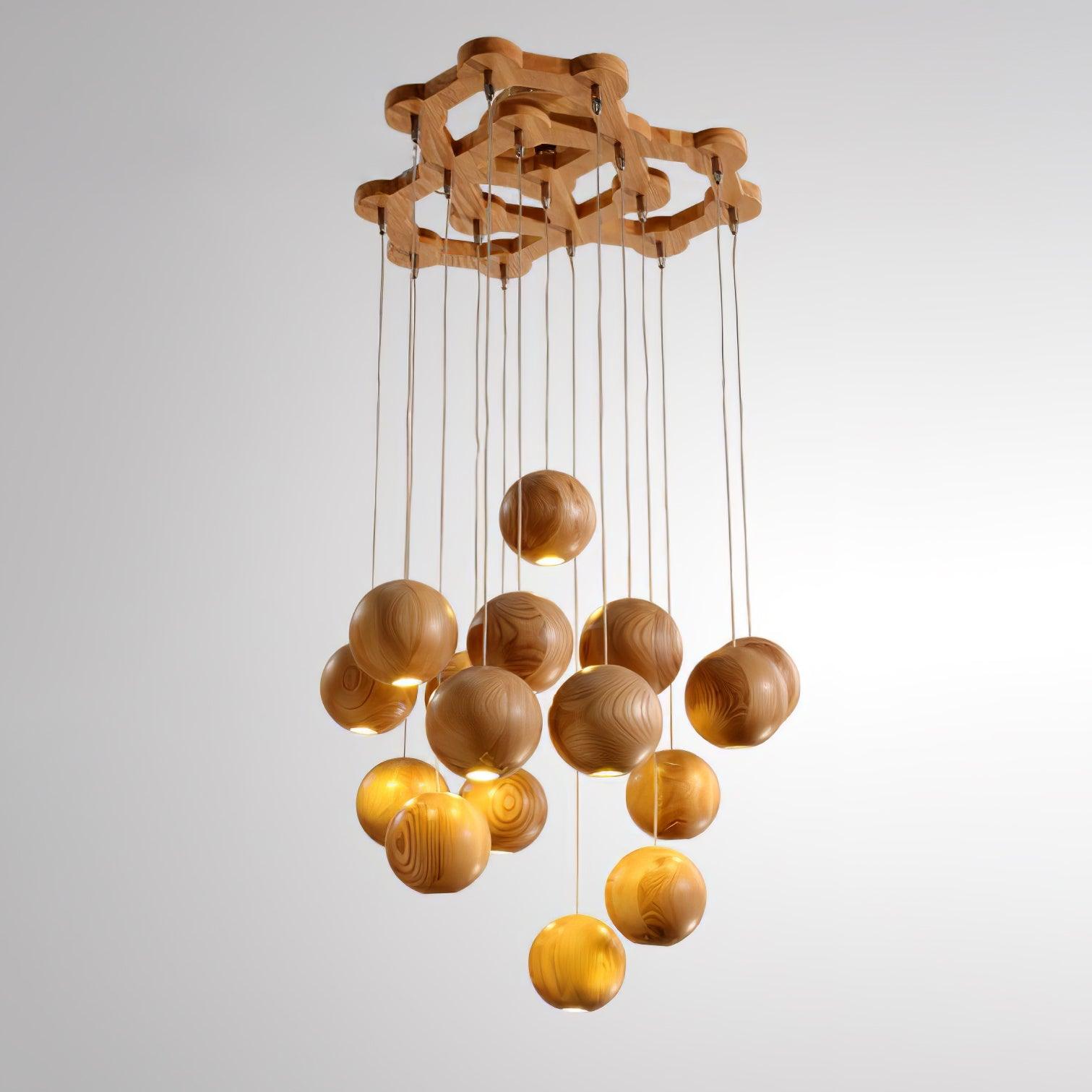Vixor Nordic Orb Sphere Cluster Wooden Pendant Light-Neutral Decor