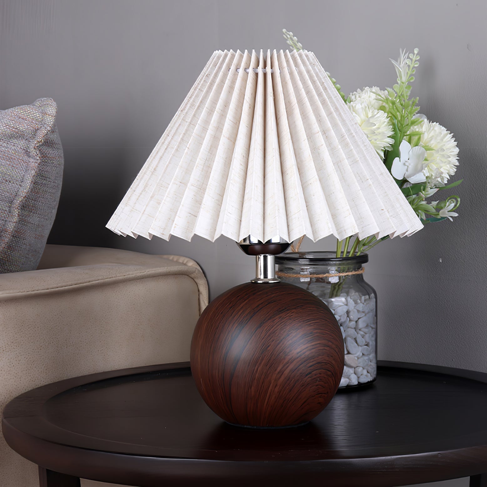 Zesilon Wooden Ball Table Lamp-Neutral Decor