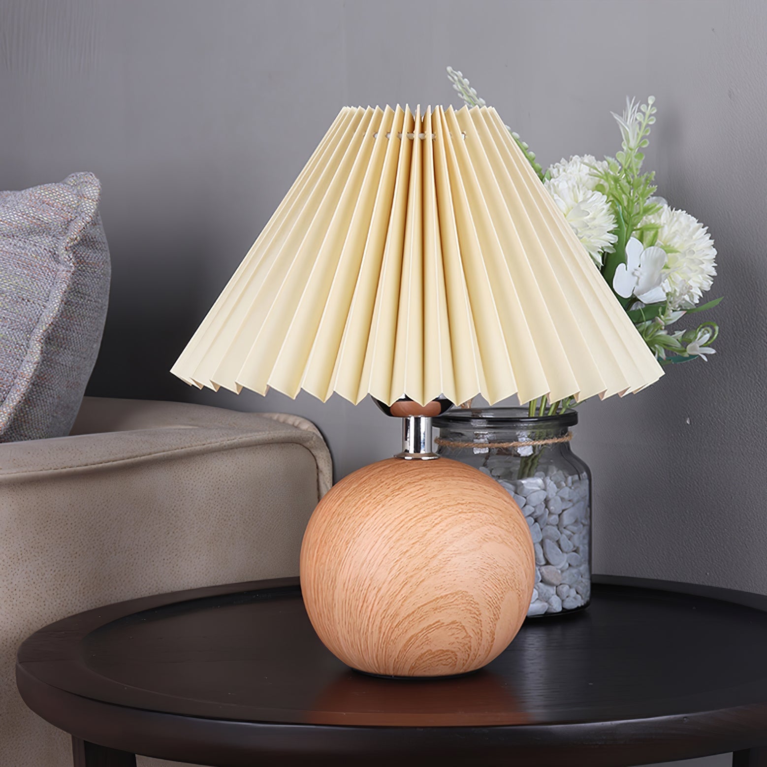 Zesilon Wooden Ball Table Lamp-Neutral Decor