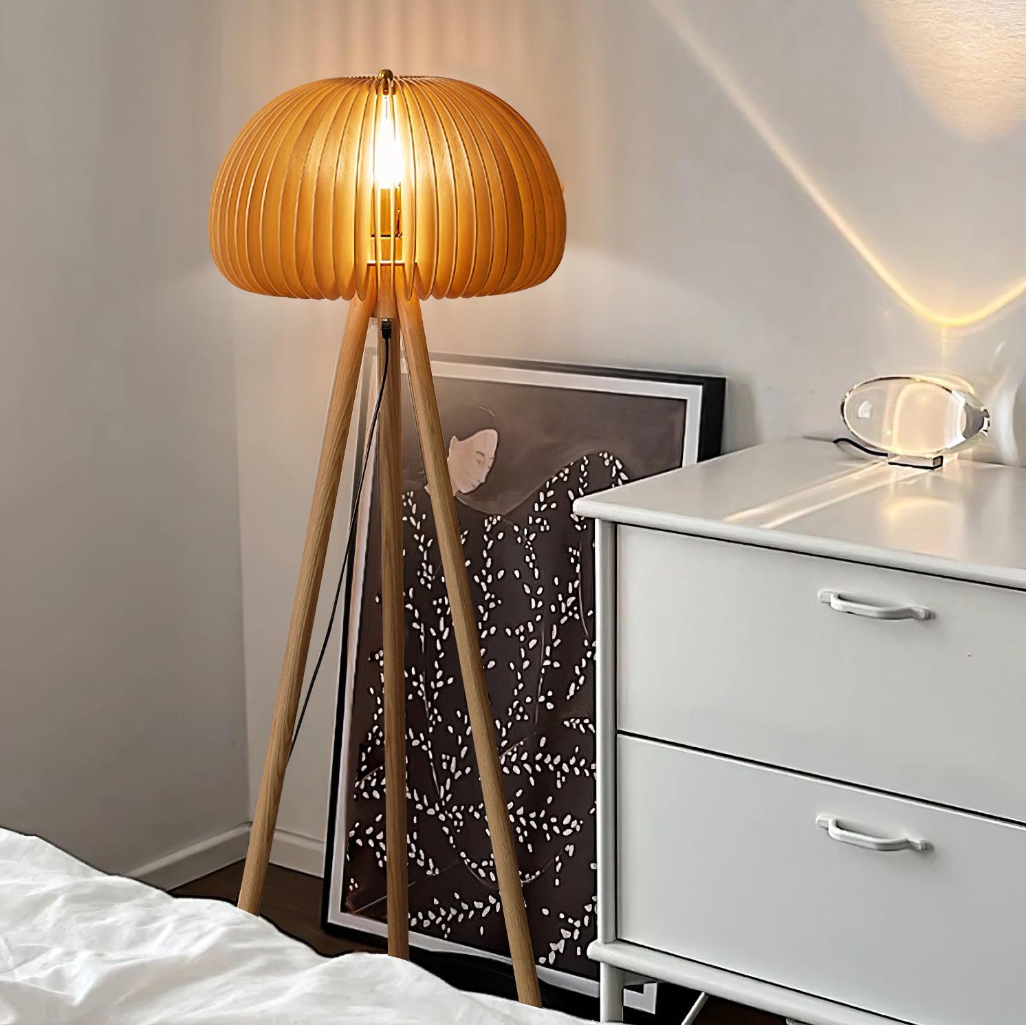 Zetalyre Wooden Tripod Floor Lamp-Neutral Decor