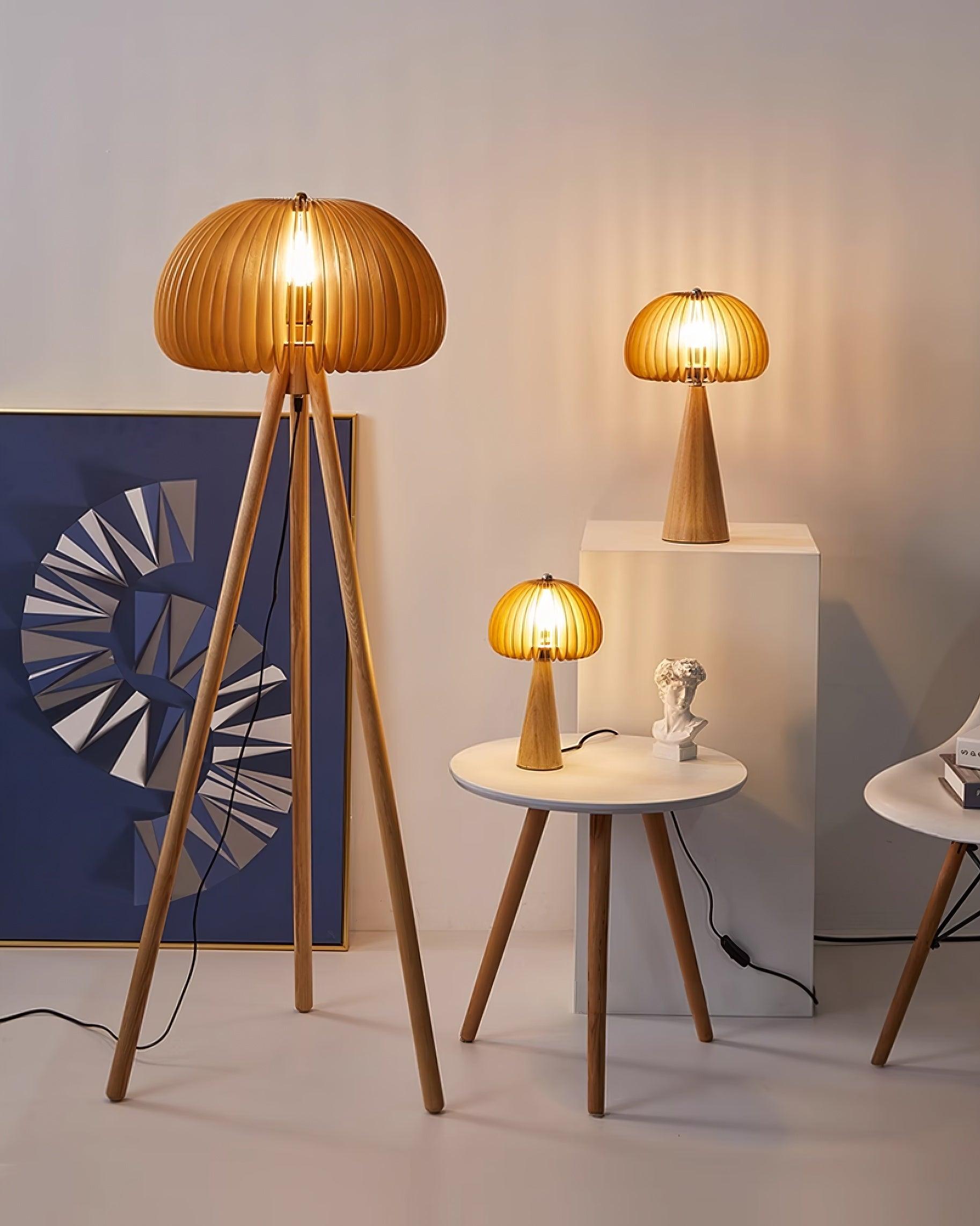Zetalyre Wooden Tripod Floor Lamp-Neutral Decor
