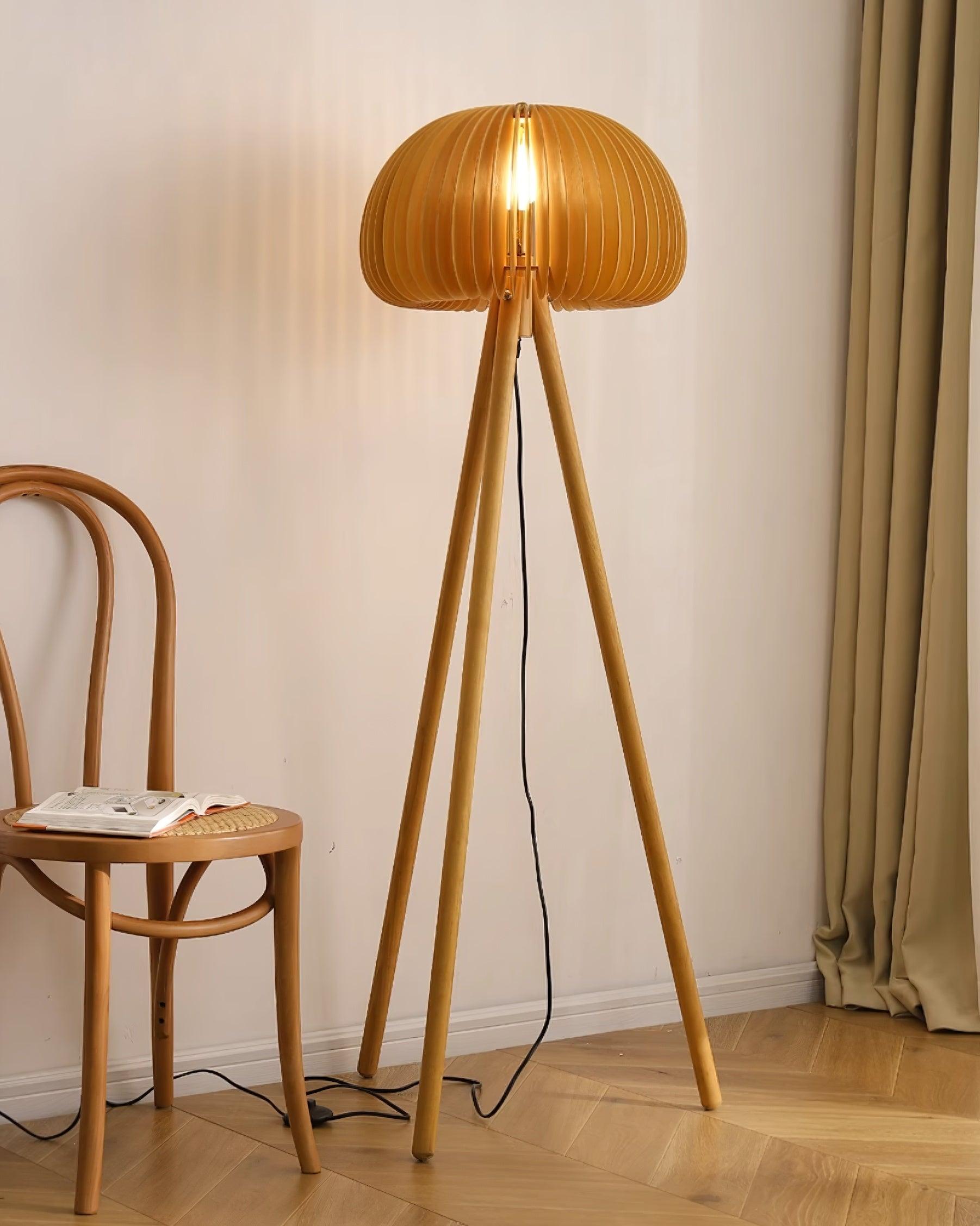 Zetalyre Wooden Tripod Floor Lamp-Neutral Decor