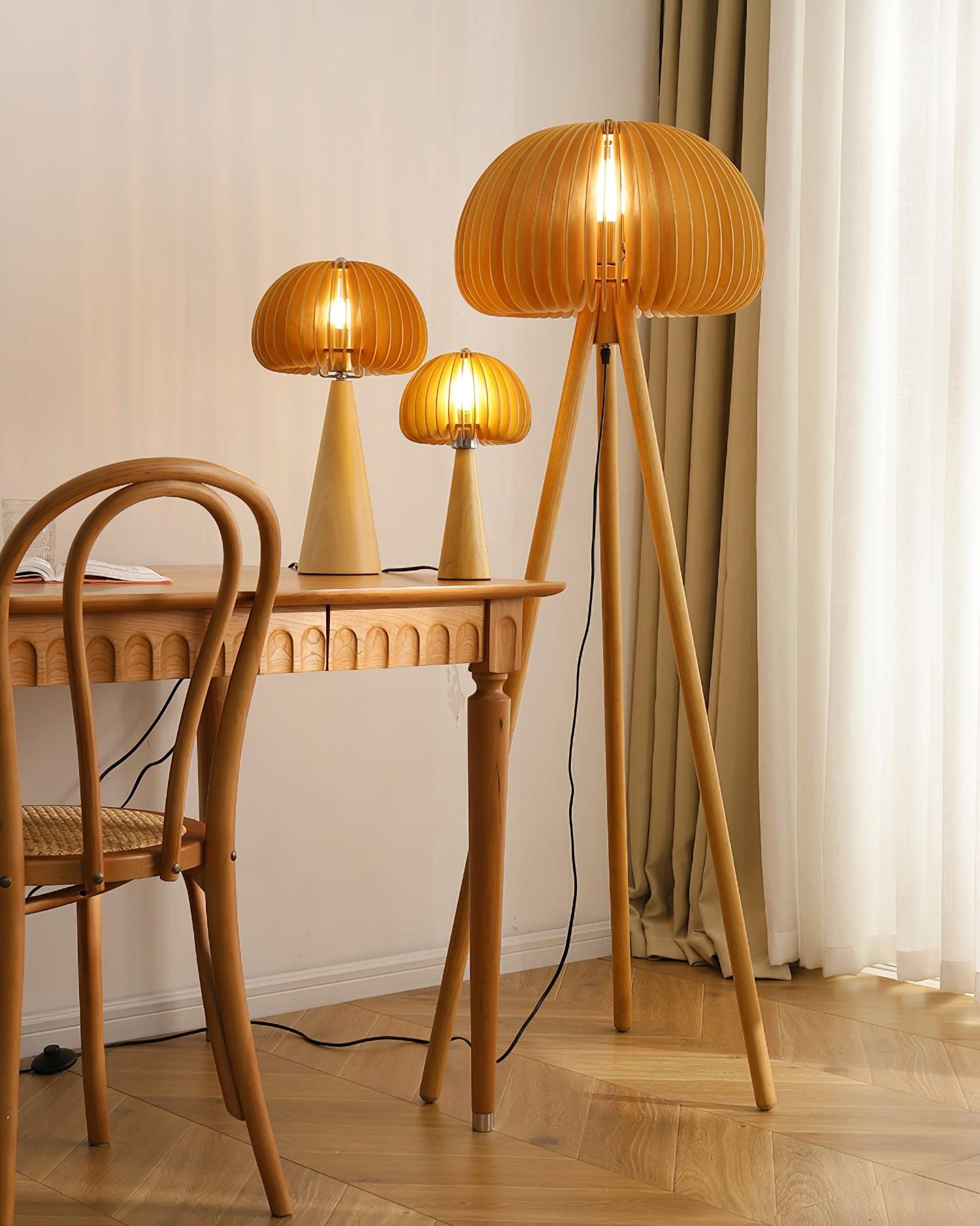Zetalyre Wooden Tripod Floor Lamp-Neutral Decor