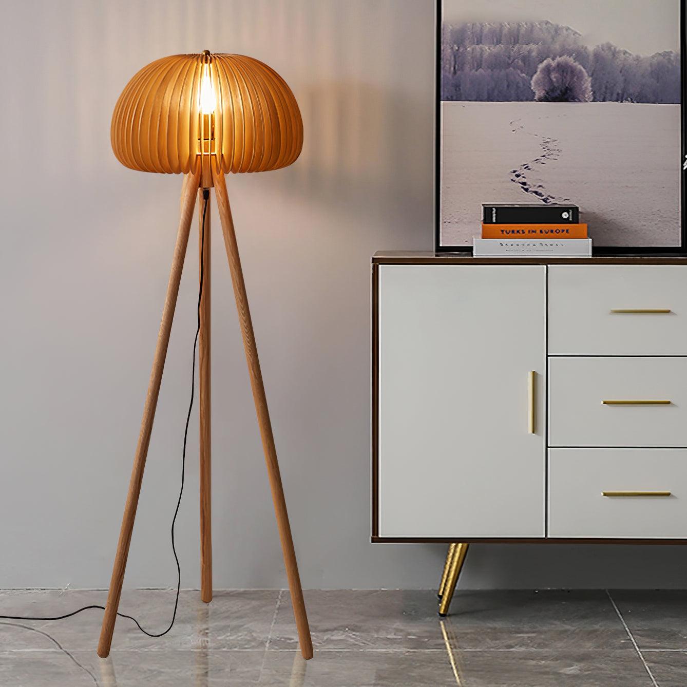Zetalyre Wooden Tripod Floor Lamp-Neutral Decor