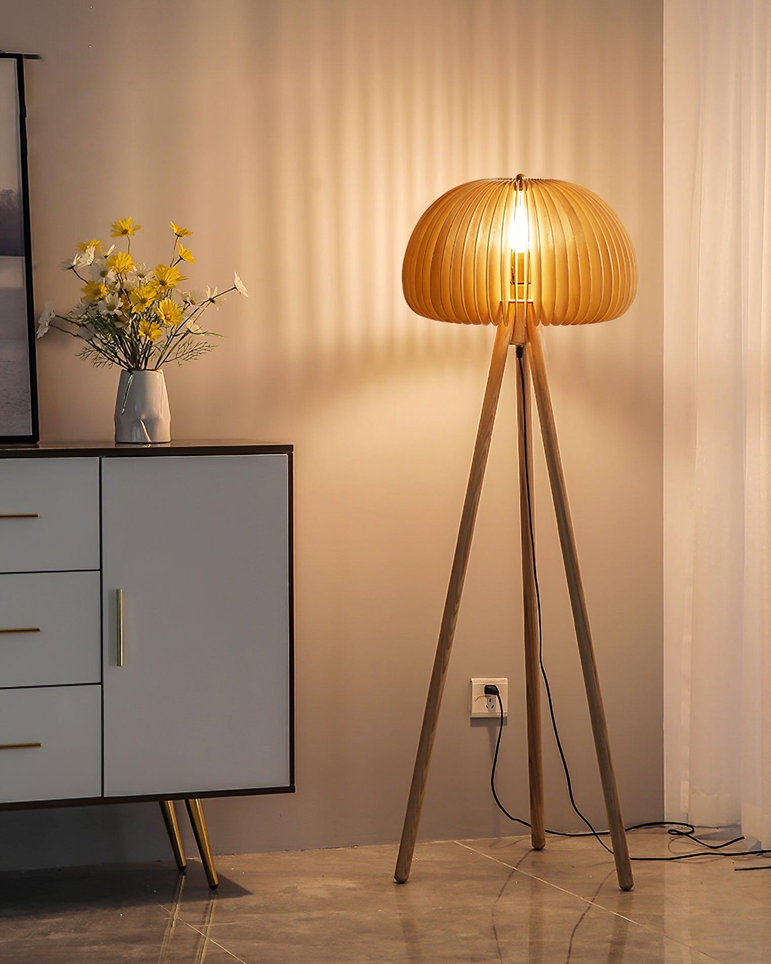 Zetalyre Wooden Tripod Floor Lamp-Neutral Decor