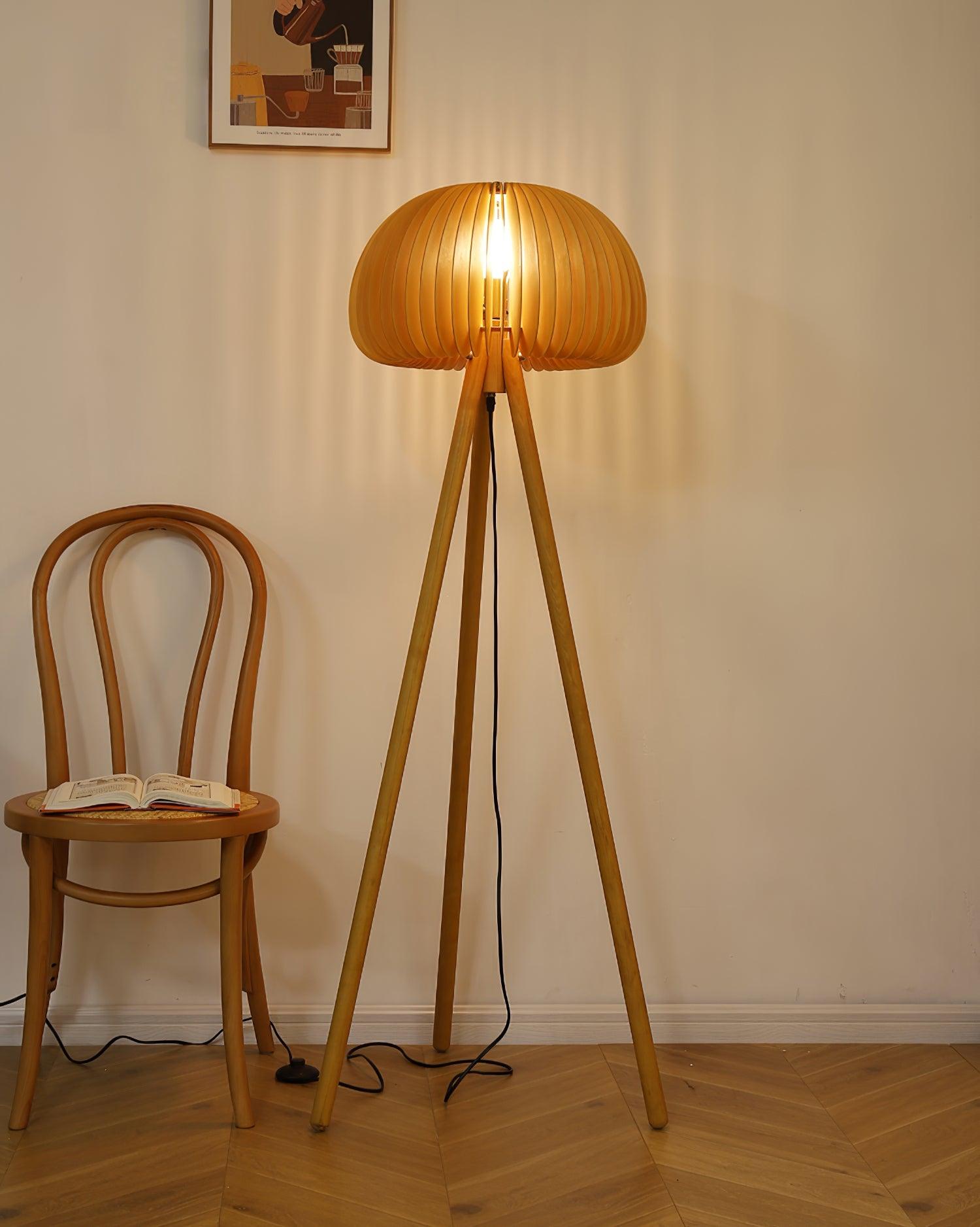 Zetalyre Wooden Tripod Floor Lamp-Neutral Decor