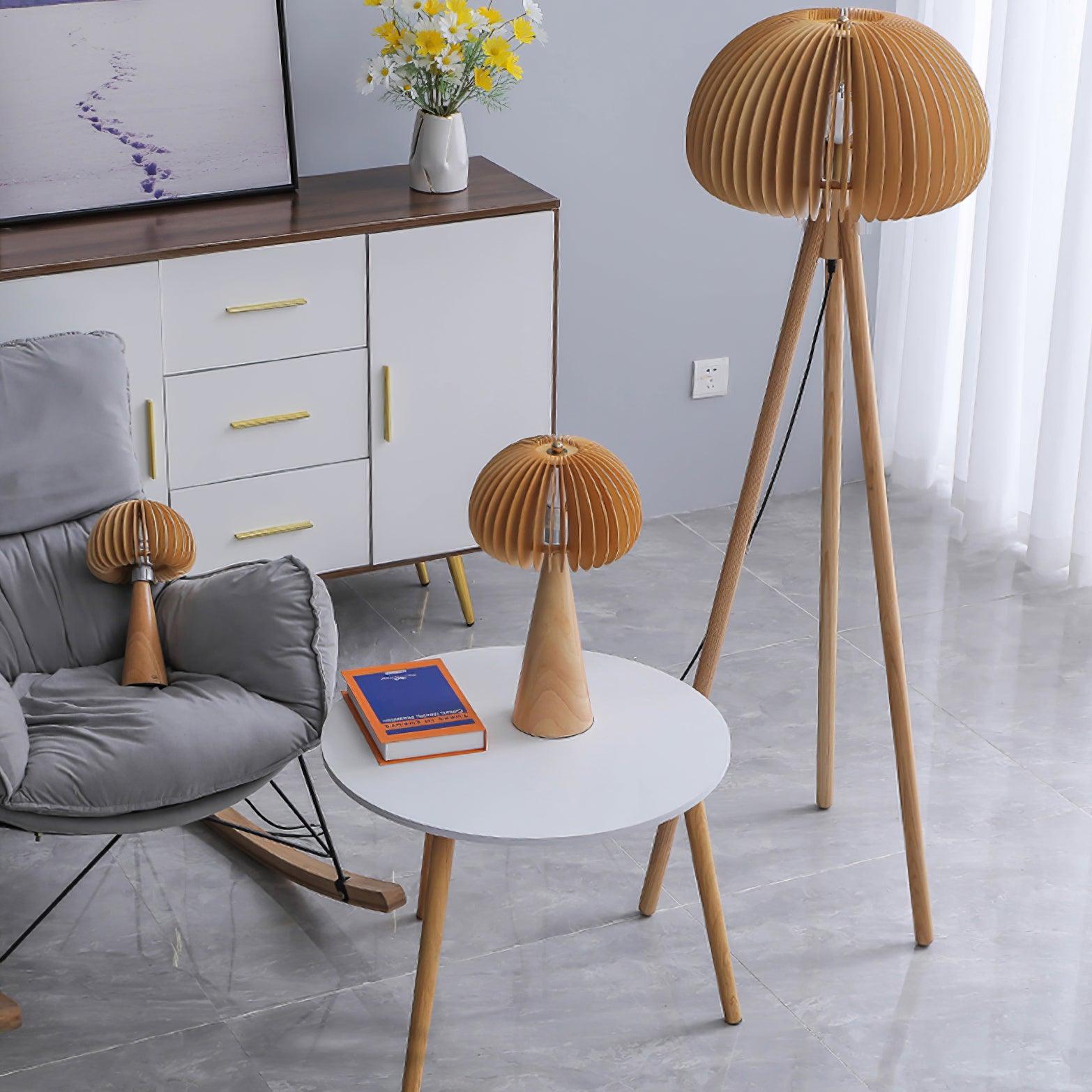 Zetalyre Wooden Tripod Floor Lamp-Neutral Decor