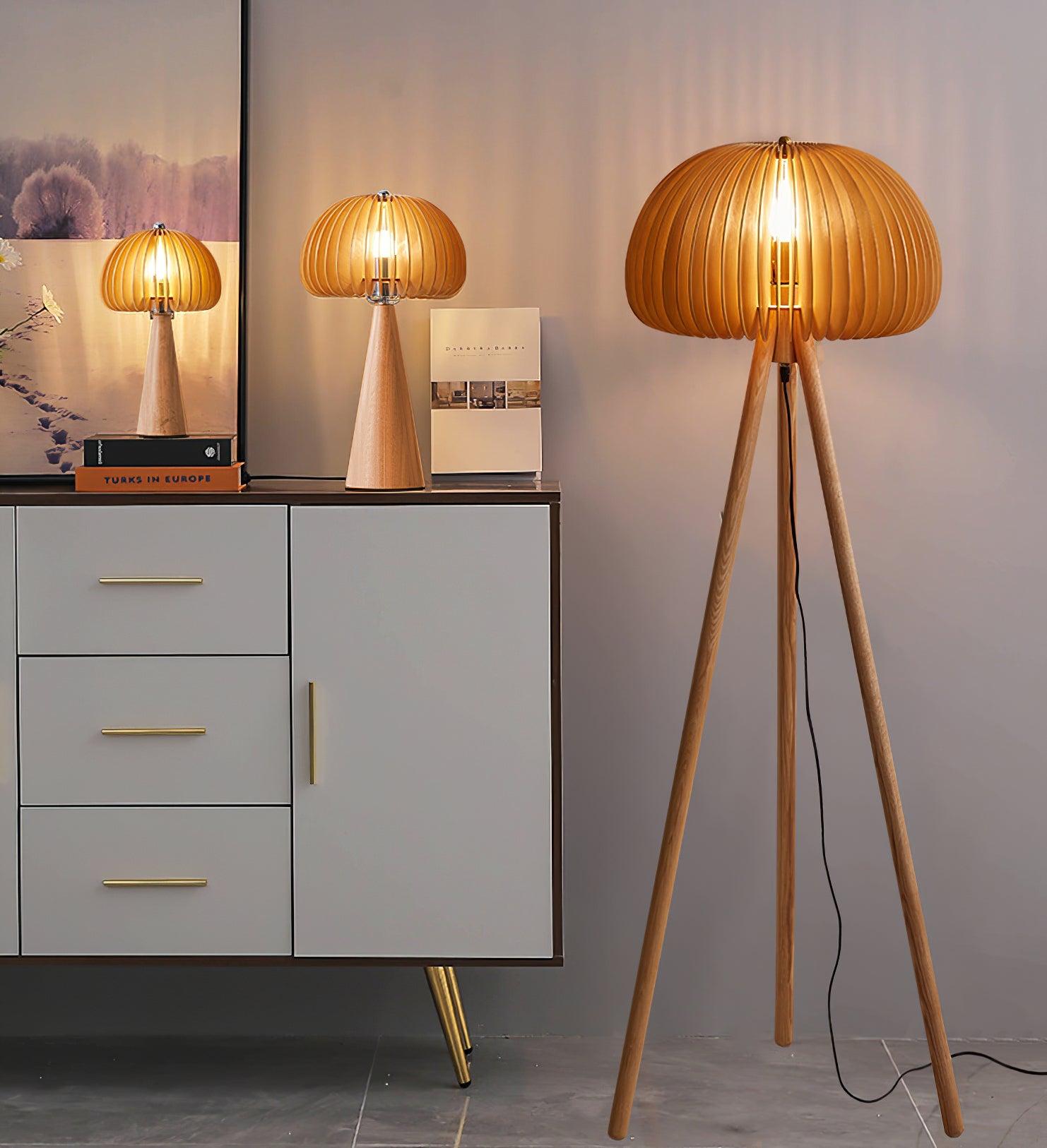 Zetalyre Wooden Tripod Floor Lamp-Neutral Decor