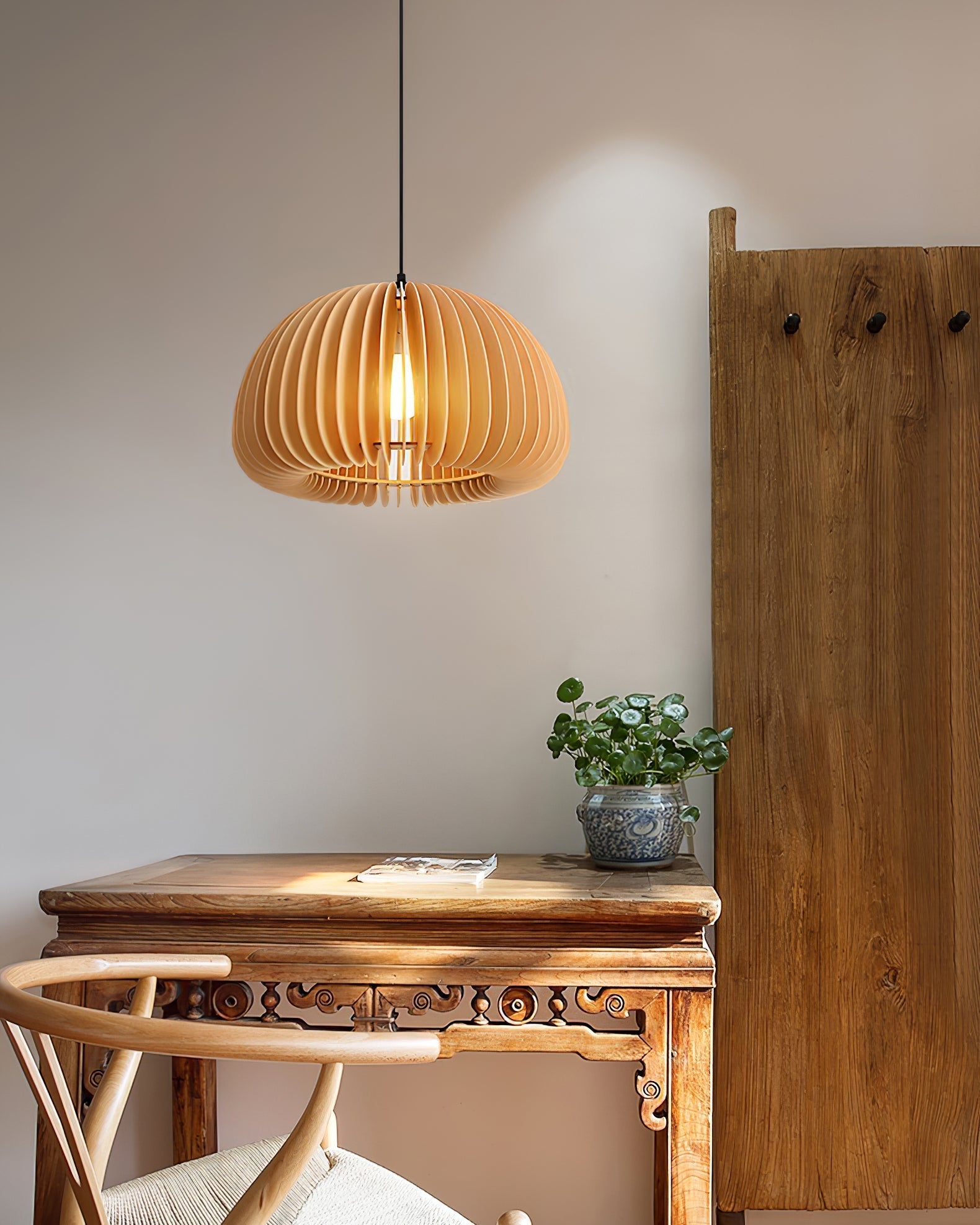 Doren Pendant Lamp Wood Pumpkin Dome Nordic-Neutral Decor