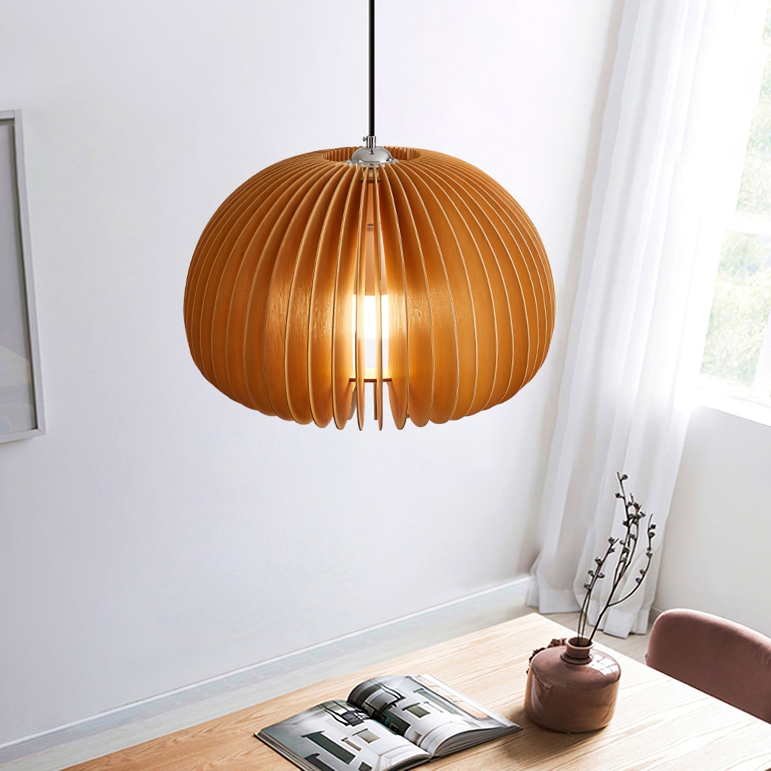 Doren Pendant Lamp Wood Pumpkin Dome Nordic-Neutral Decor