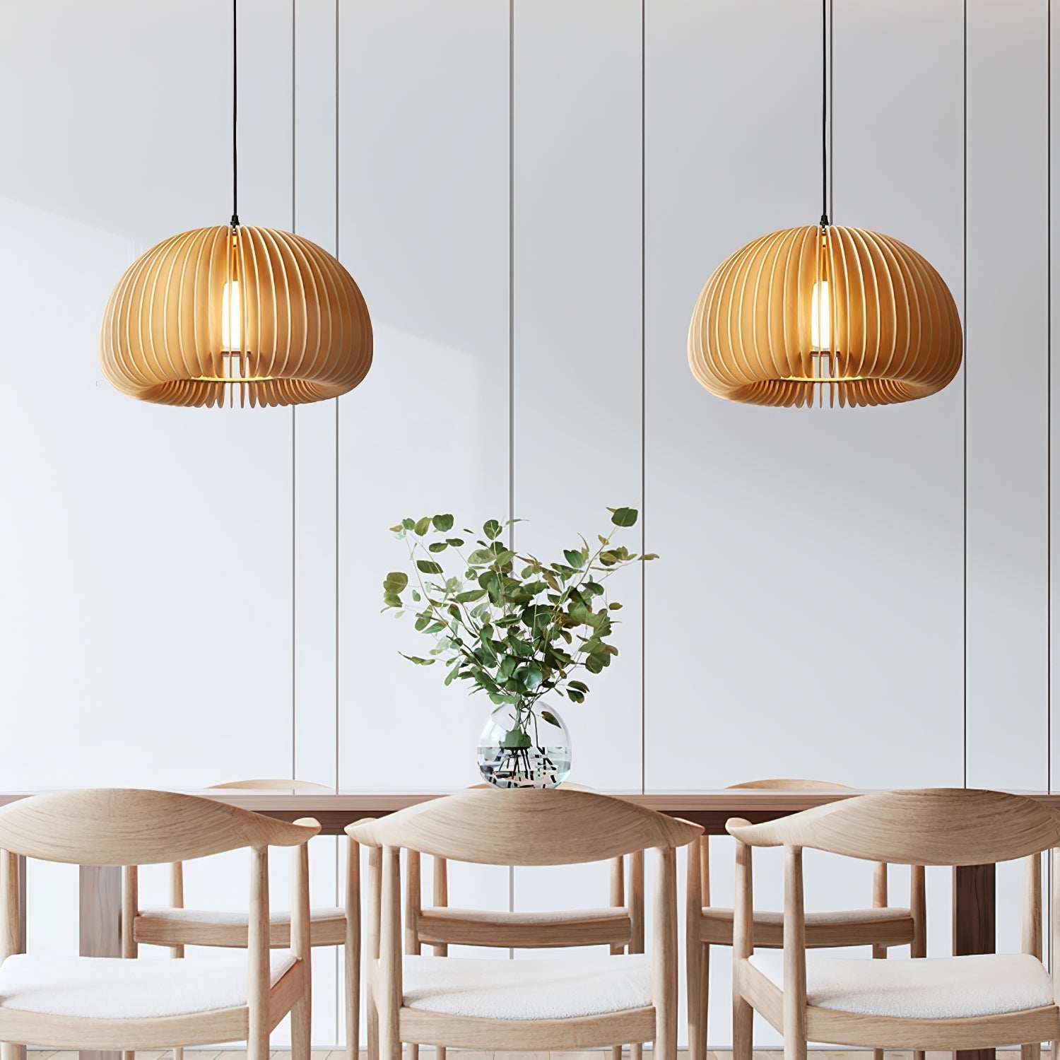 Doren Pendant Lamp Wood Pumpkin Dome Nordic-Neutral Decor