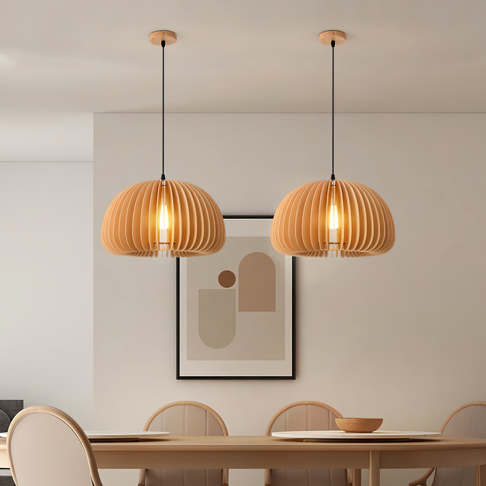 Doren Pendant Lamp Wood Pumpkin Dome Nordic-Neutral Decor
