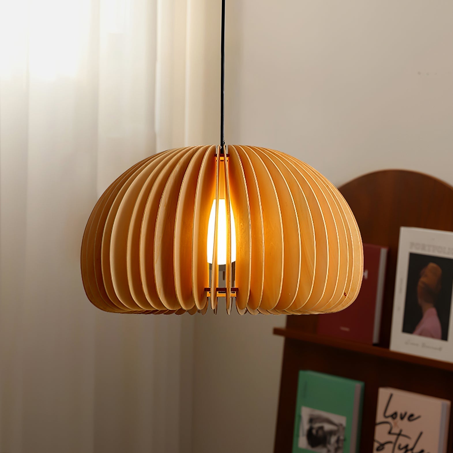 Doren Pendant Lamp Wood Pumpkin Dome Nordic-Neutral Decor
