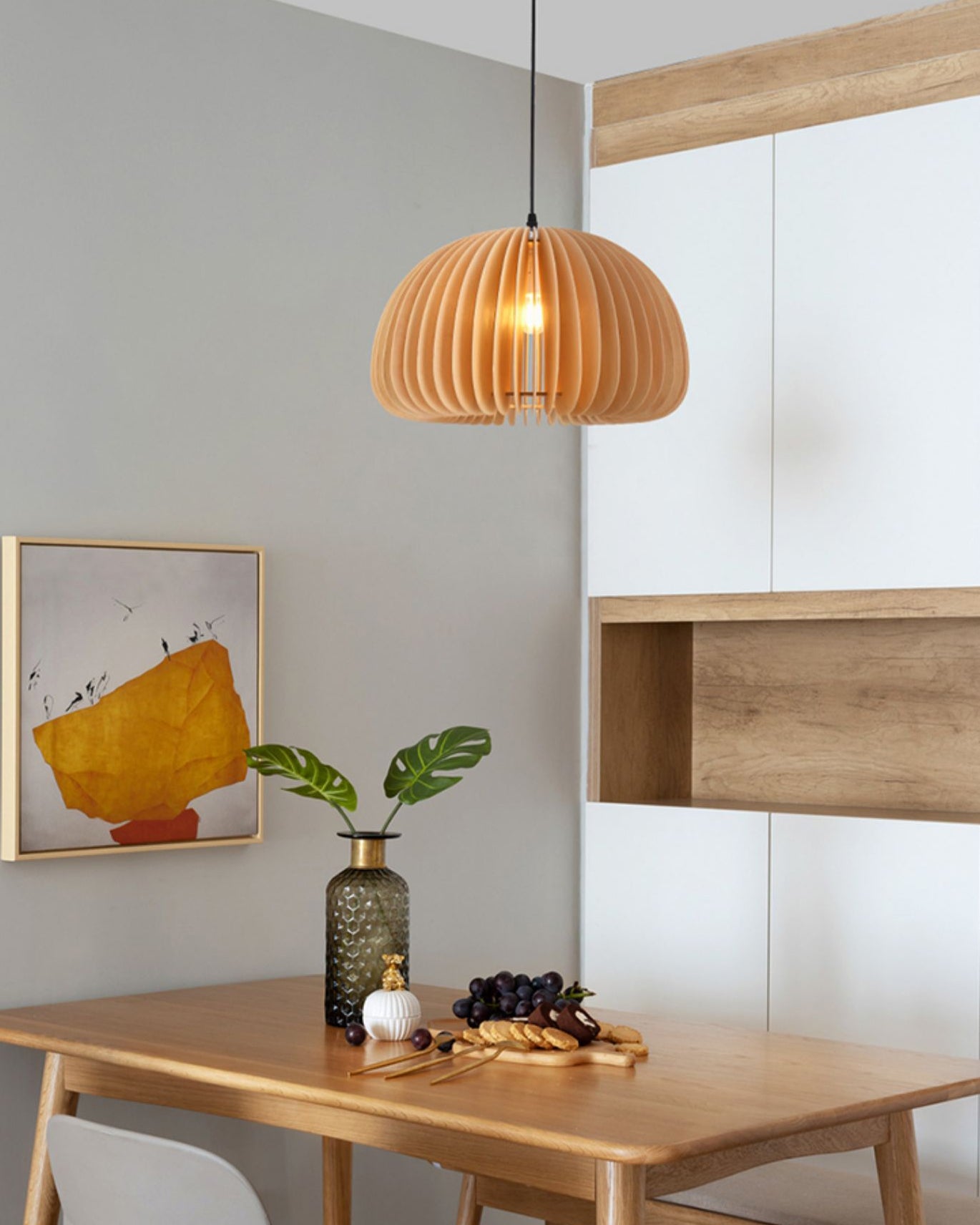 Doren Pendant Lamp Wood Pumpkin Dome Nordic-Neutral Decor