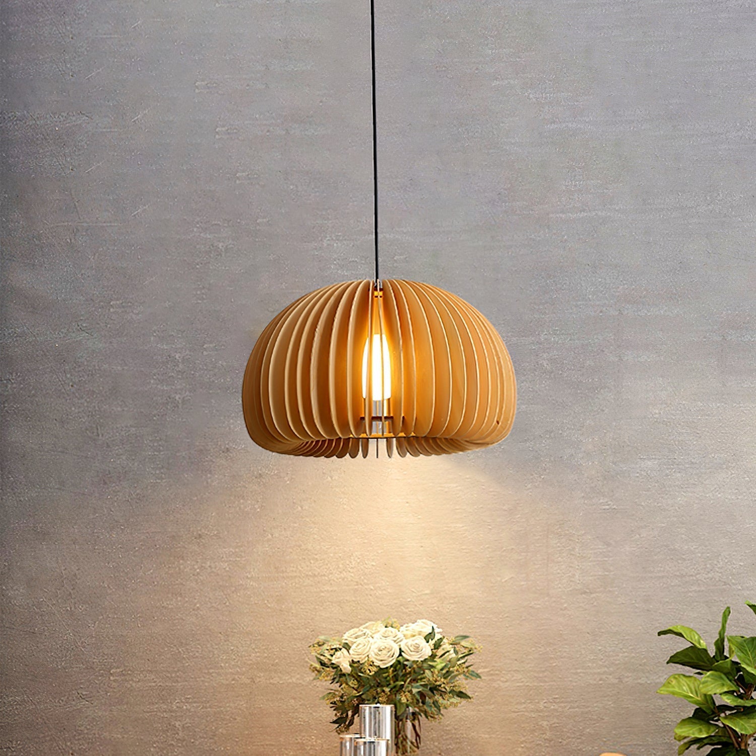Doren Pendant Lamp Wood Pumpkin Dome Nordic-Neutral Decor